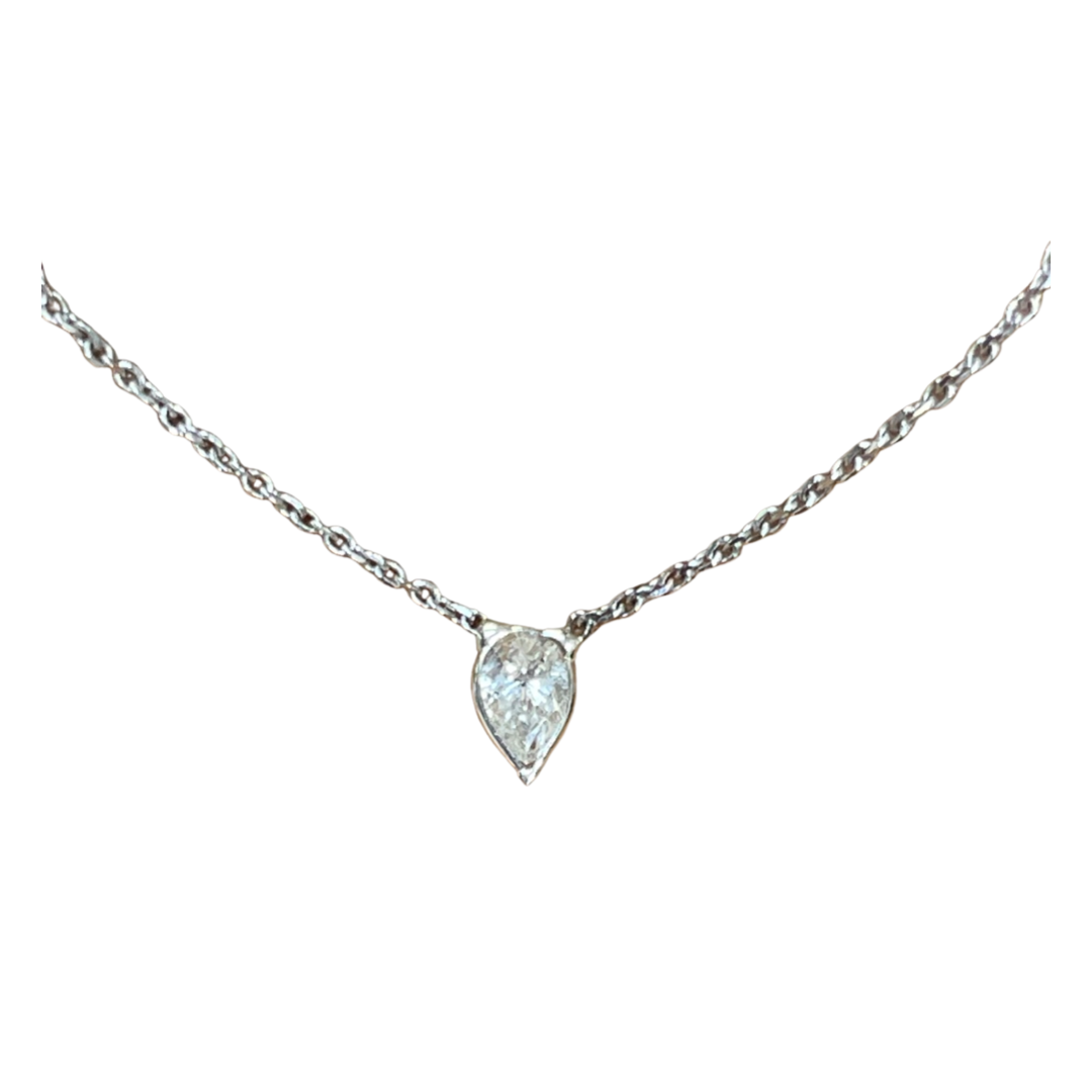 .20CT Pear Diamond Solitaire 16" 14K White Gold Necklace