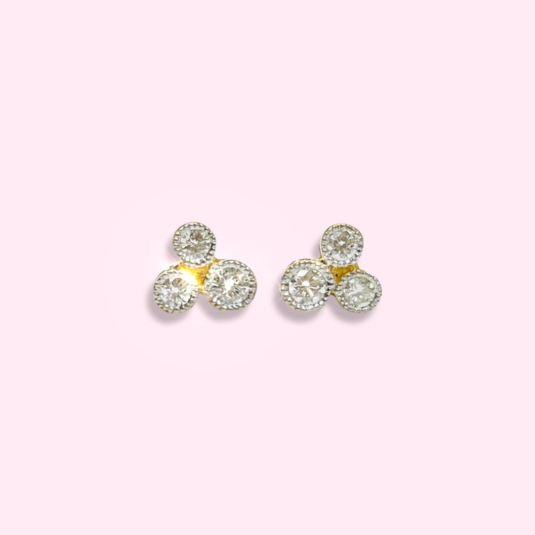 .22CTW E VS1 Diamond Cluster Stud Earrings 14K Yellow Gold