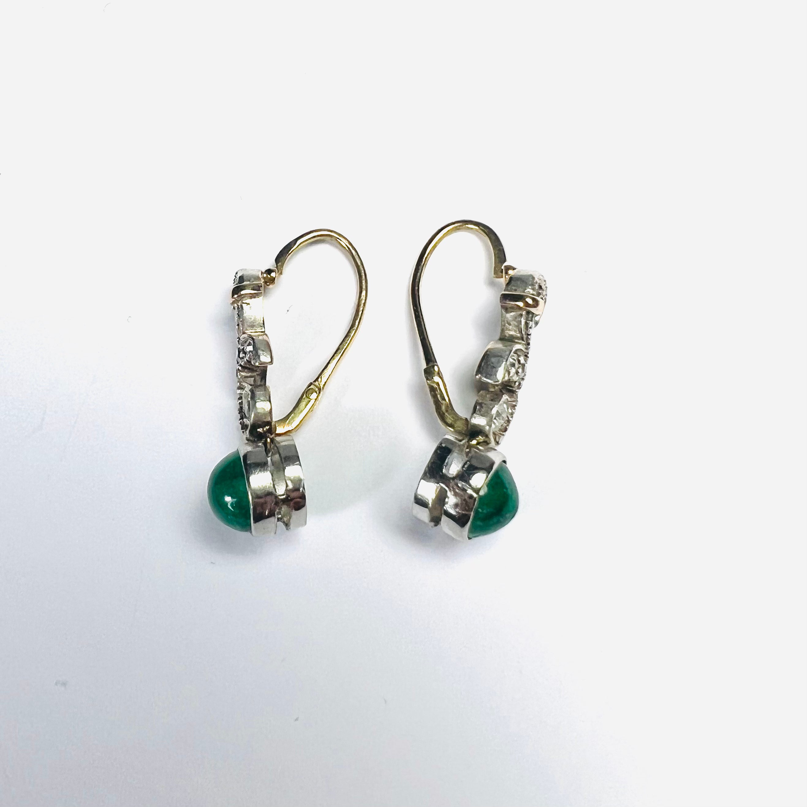 Antique 14K White Gold Diamond & Emerald Dangle Drop Earrings .98'