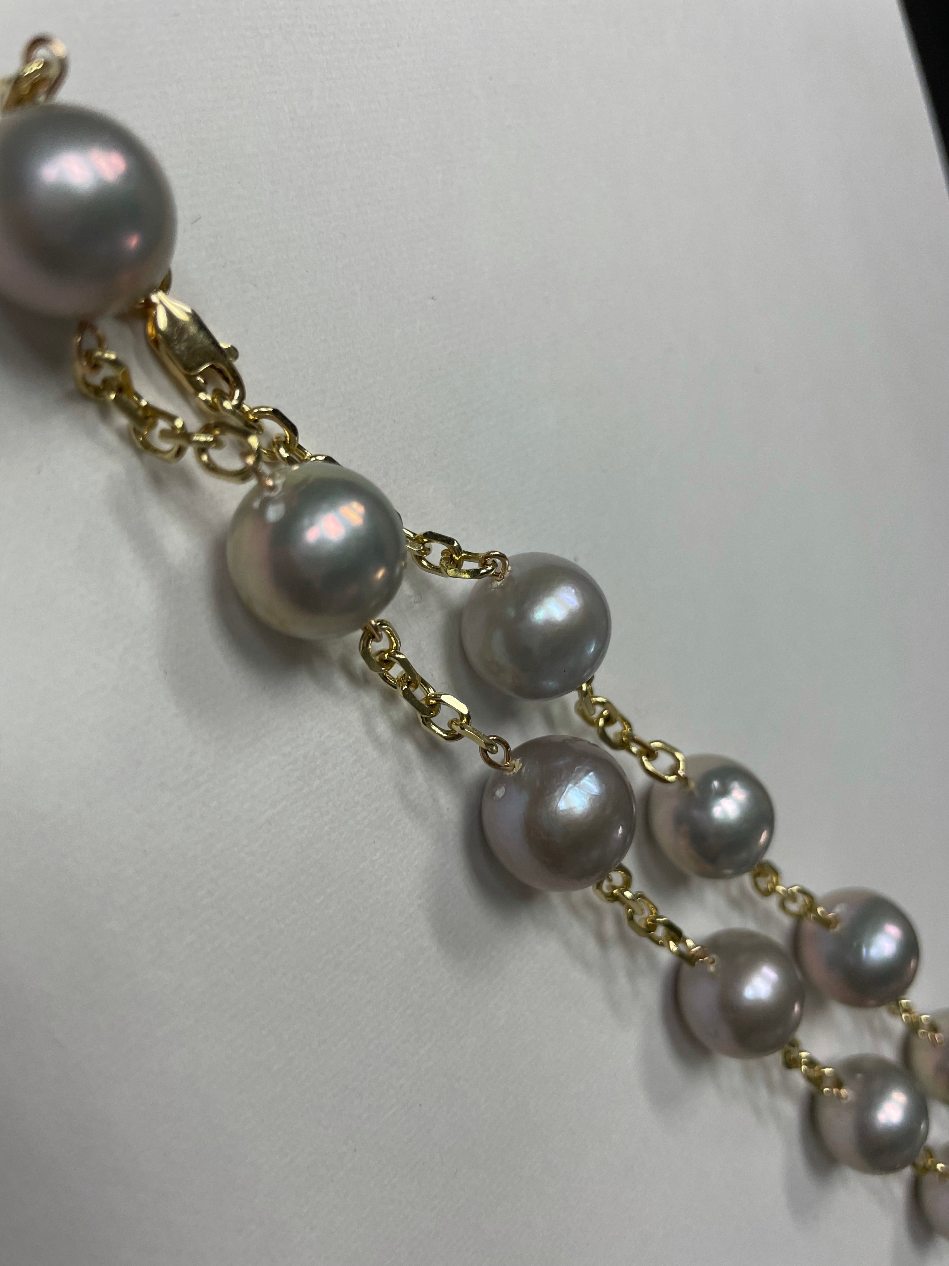 Freshwater Akoya Pearl Solid 14K Yellow Gold Station Necklace