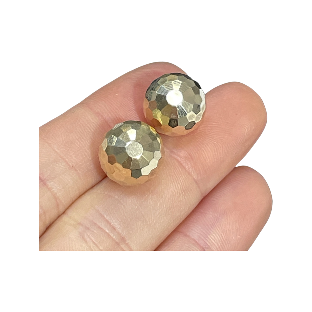 10K Yellow Gold 12mm Faceted Ball Stud Earrings