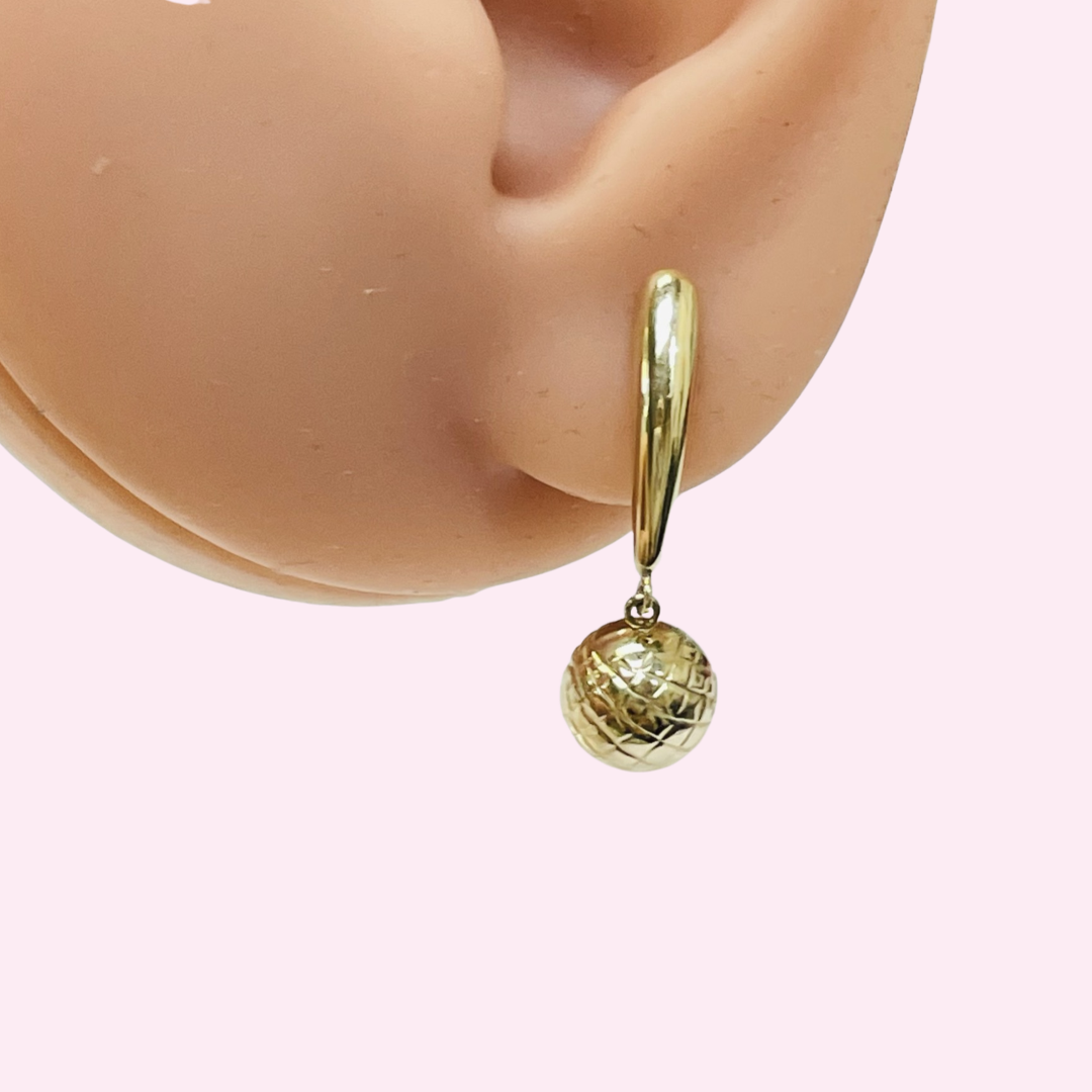 1” 10K Yellow Gold Dangling Ball Drop Earrings