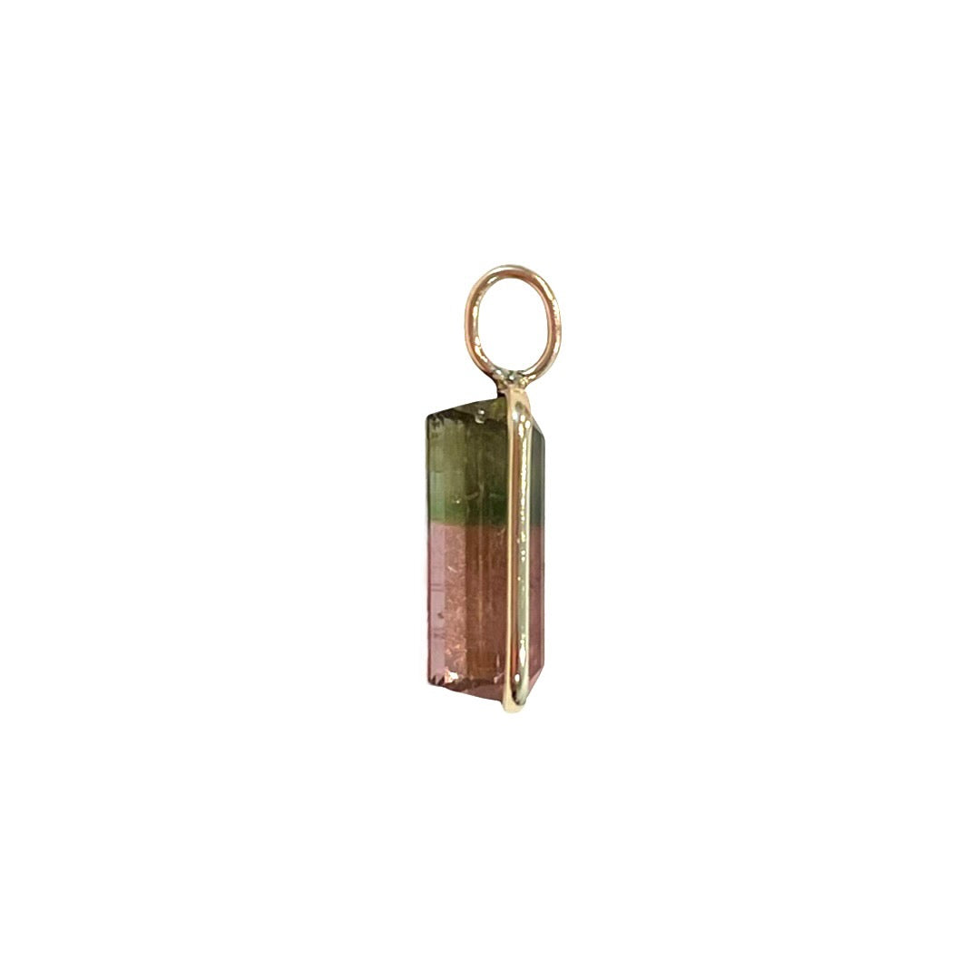 Natural Watermelon Tourmaline 14K Yellow Gold Pendant Charm 18x7mm