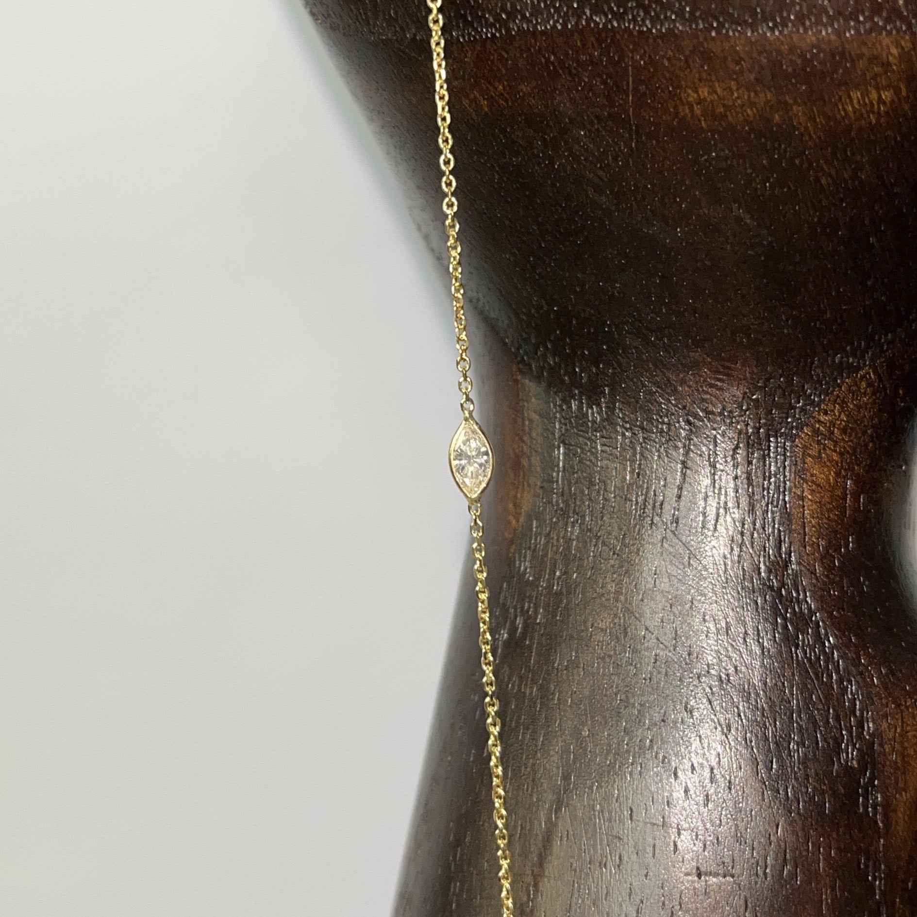 Marquise Diamond Hand Chain in Solid 14K Yellow Gold 7.5"