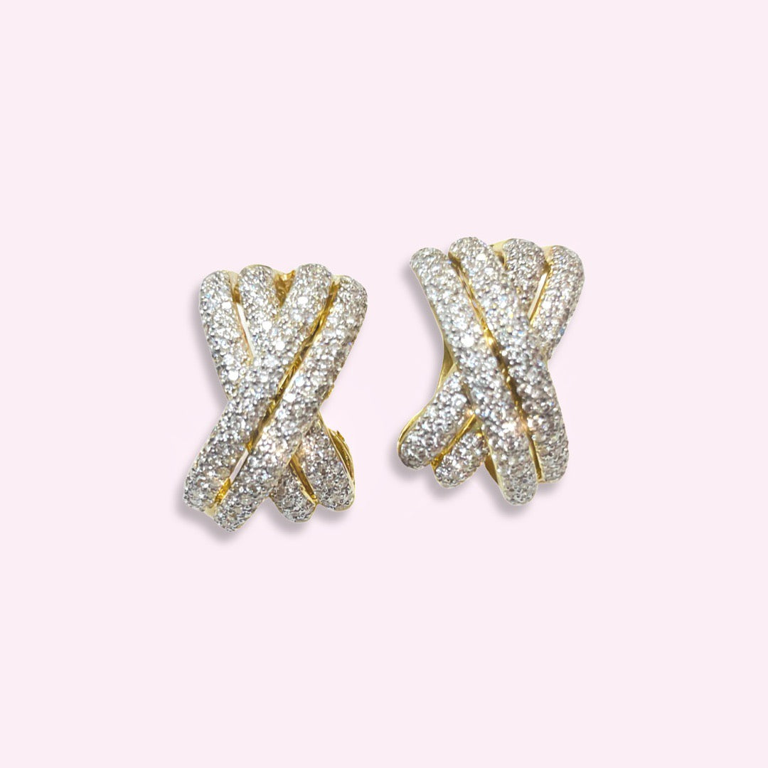 18K Yellow Gold 2.8CTW Natural Diamond X Earrings