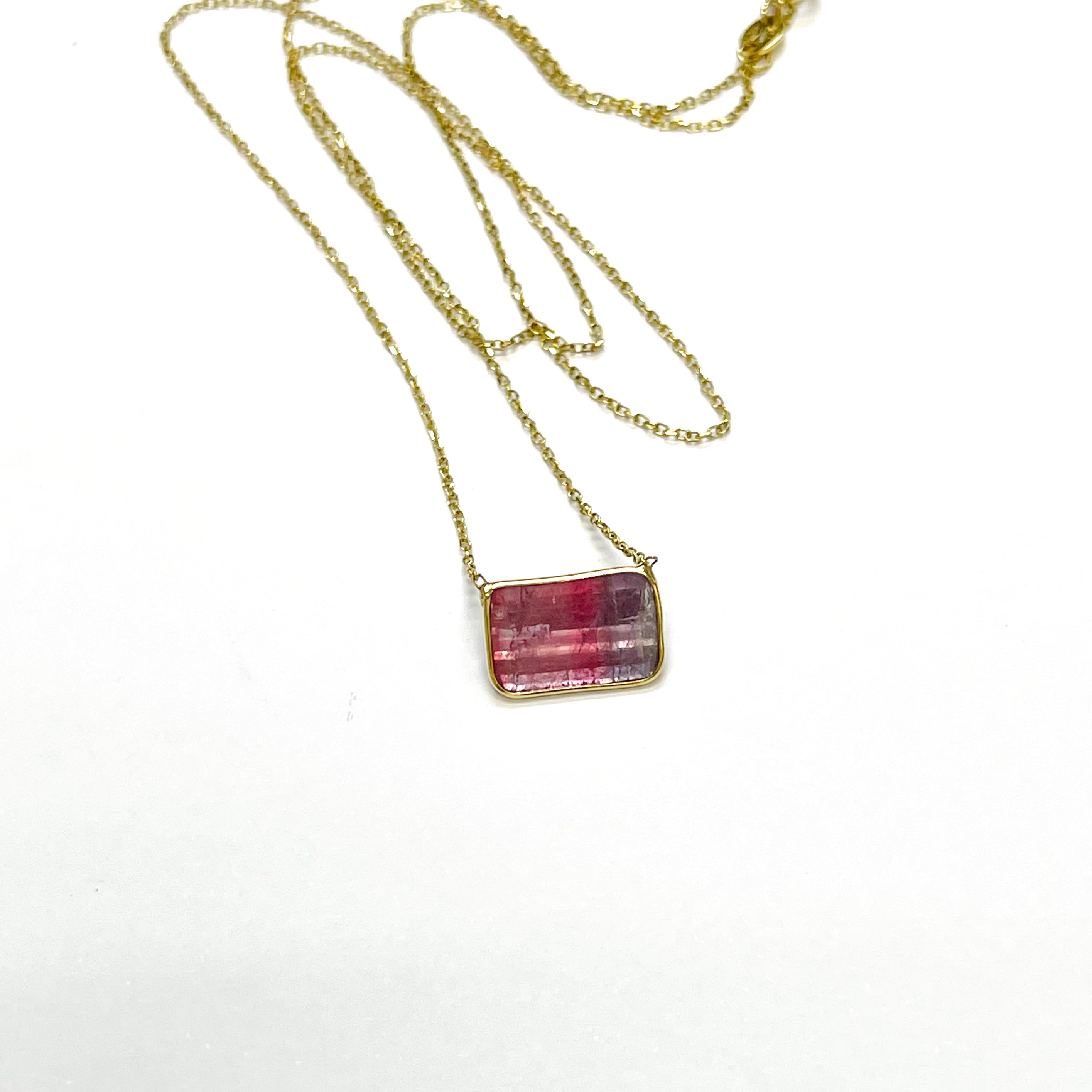 Bicolor Tourmaline Necklace in 14k Yellow Gold