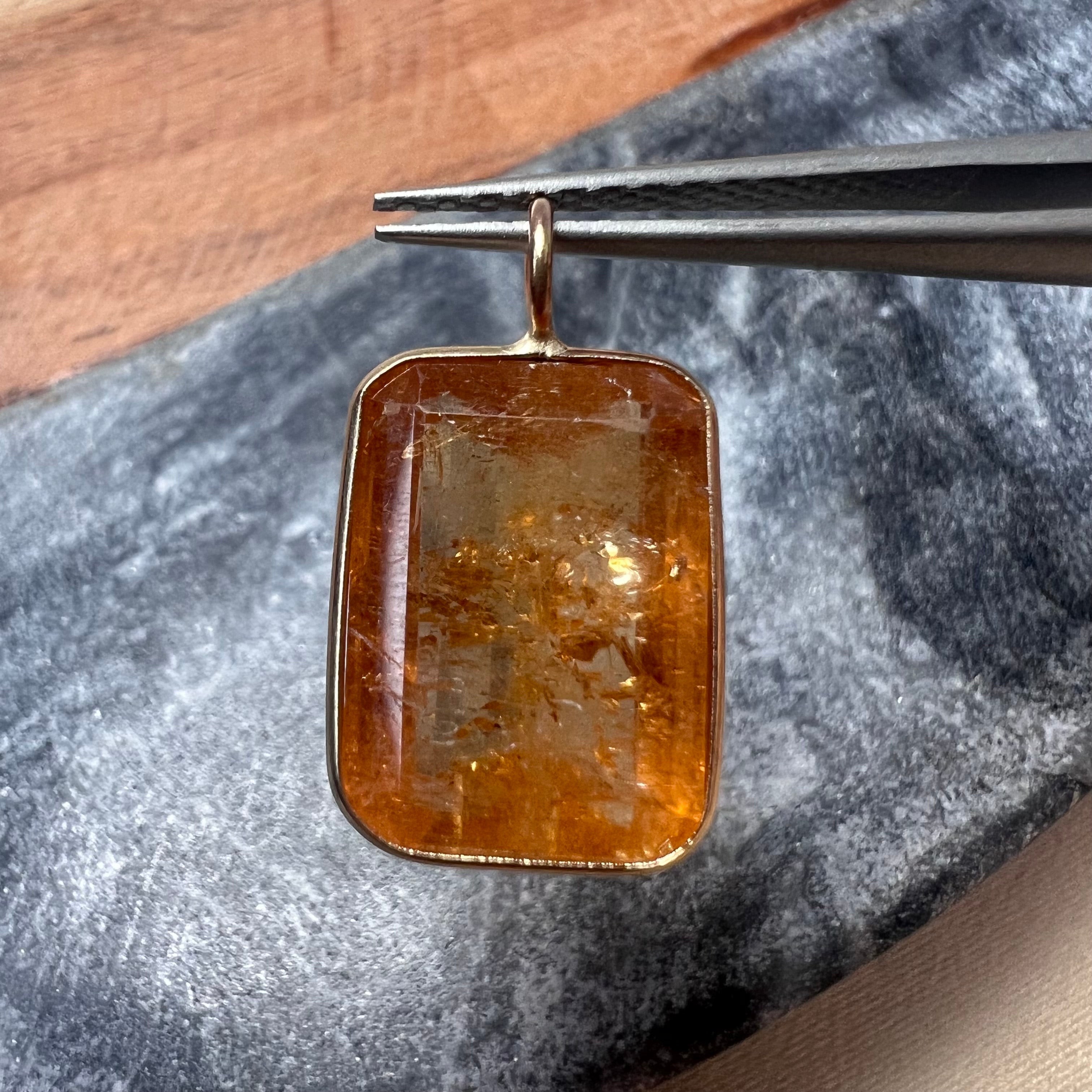 12CT Natural Topaz 14K Yellow Gold Charm Pendant 20x11mm