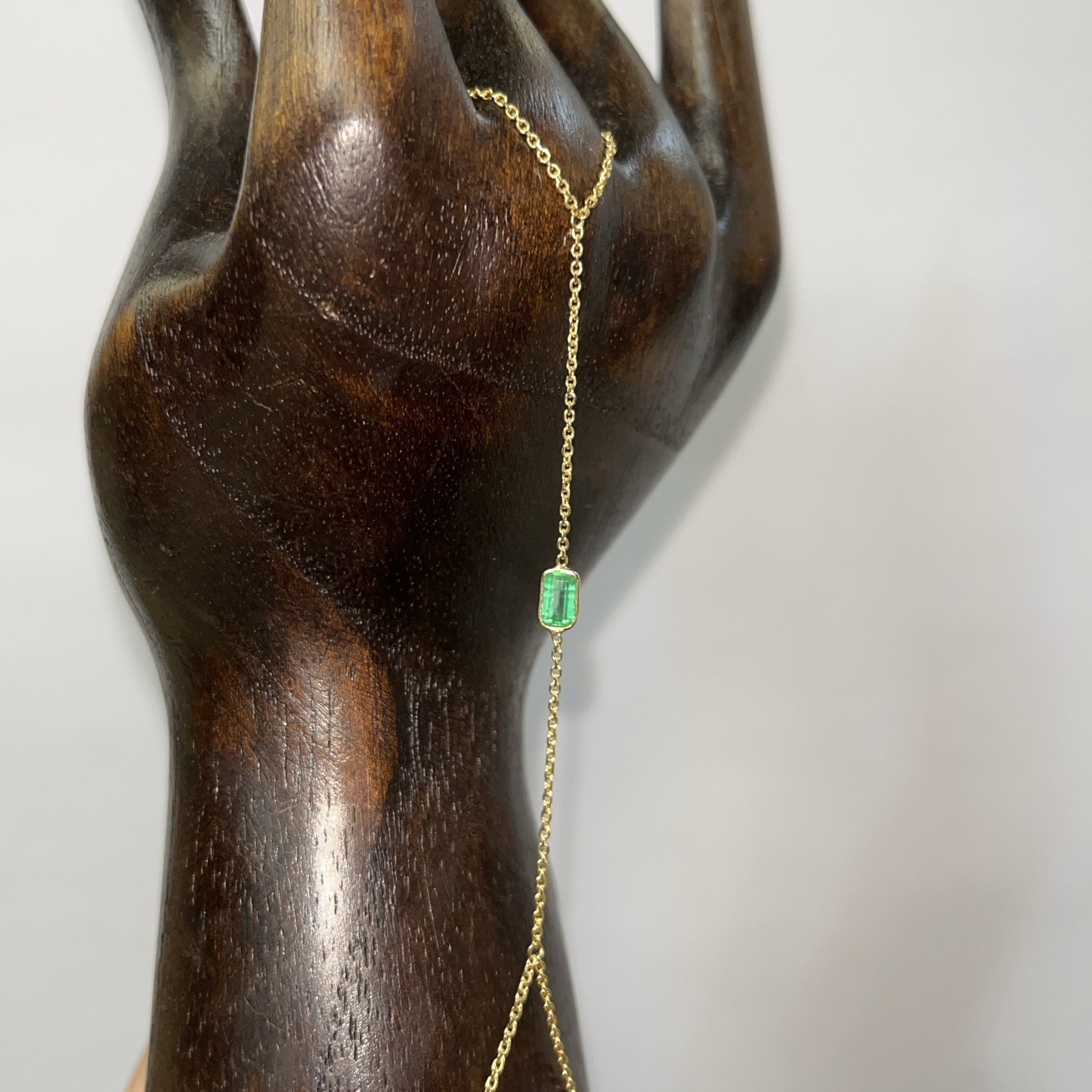 Colombian Emerald Handchain 14k Yellow Gold