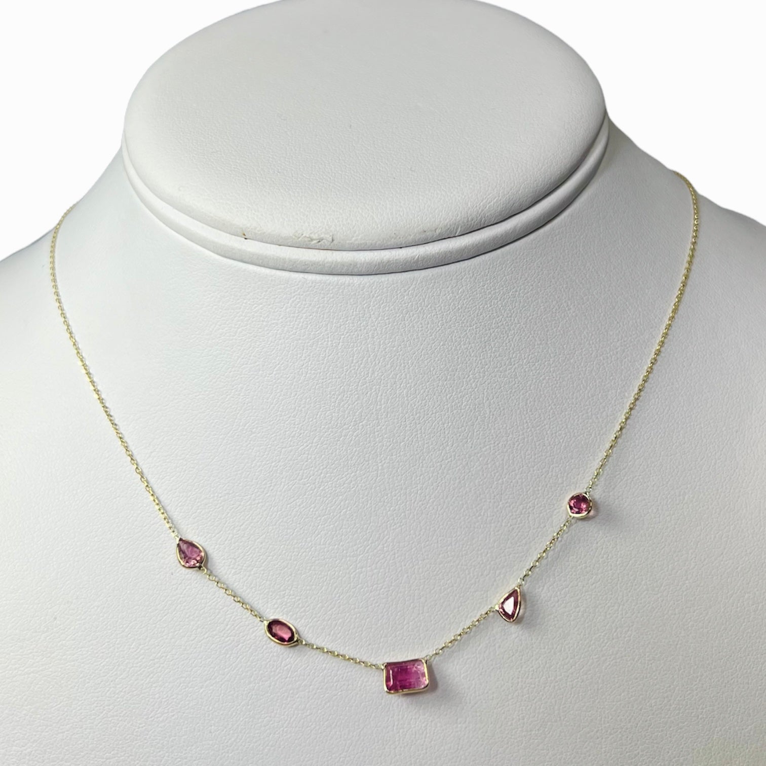 Assorted Pink Tourmaline By The Yard 16" 14k Yellow Gold Necklace