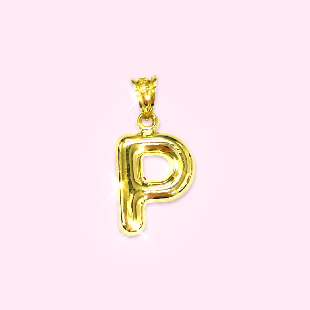 Initial P Puffy  Balloon Letter 10K Yellow Gold Pendant