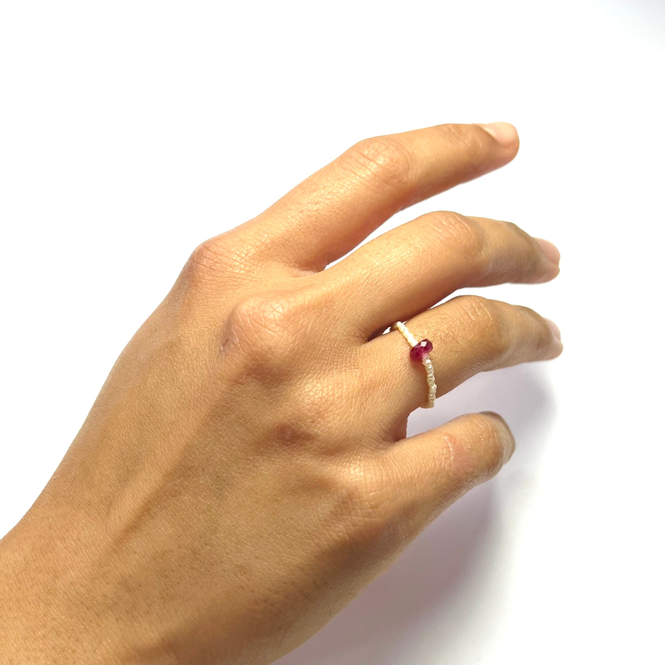 Natural Seed Pearl Eternity  Rough Natural Ruby Ring 5.25