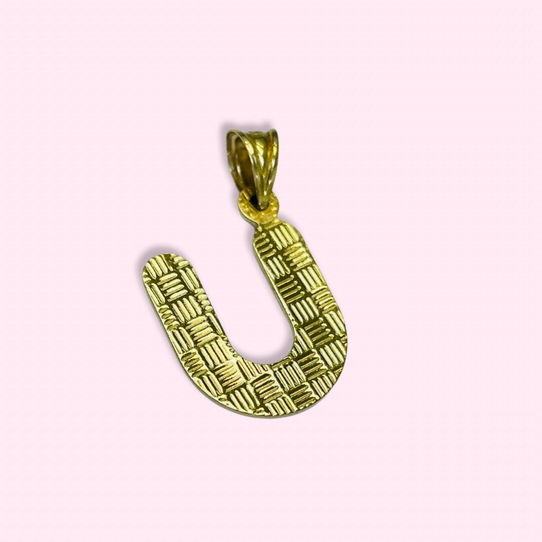 Initial U Puffy  Balloon Letter 10K Yellow Gold Pendant