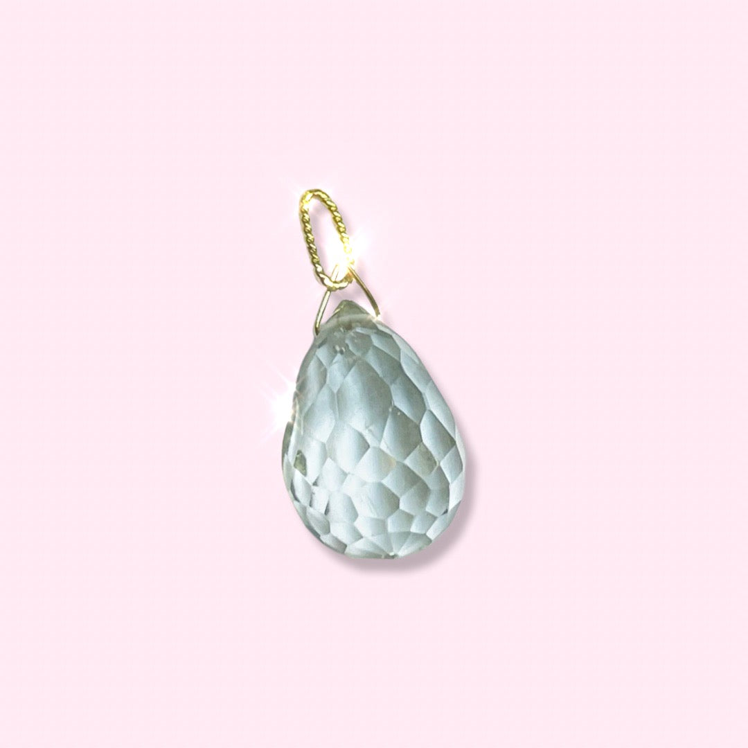 Green Amethyst Briolette Pendant with 14K Gold Rope Bail