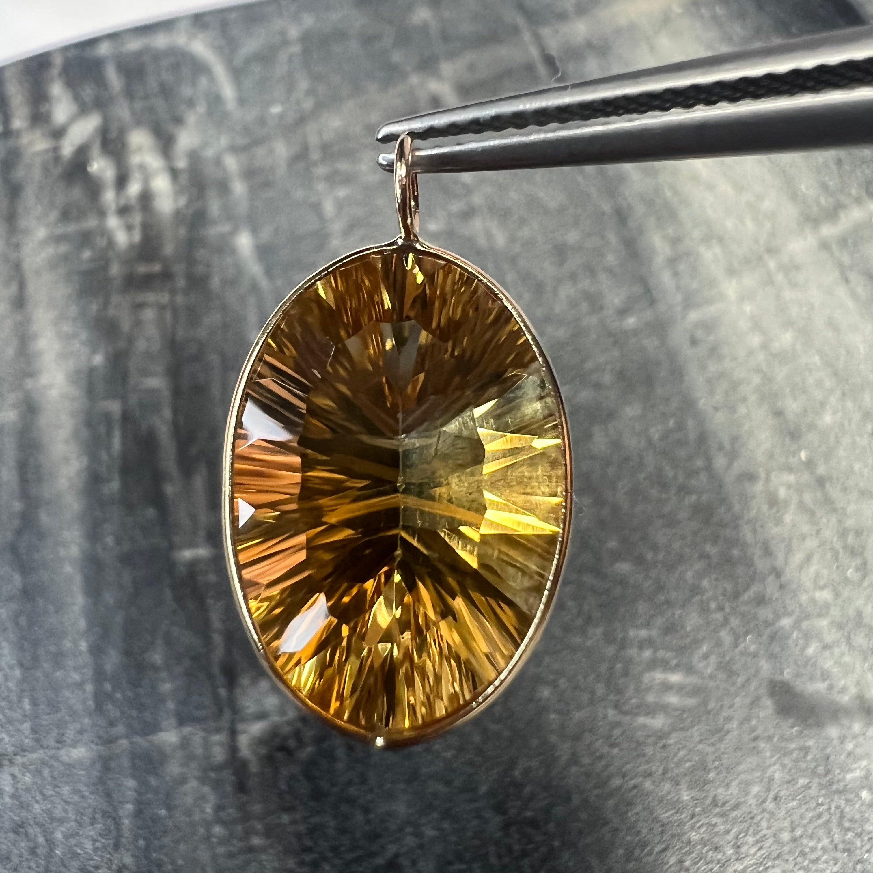 10.3CT Natural Oval Cut Yellow Citrine 14K Yellow Gold Pendant Charm 23.5x13.5mm