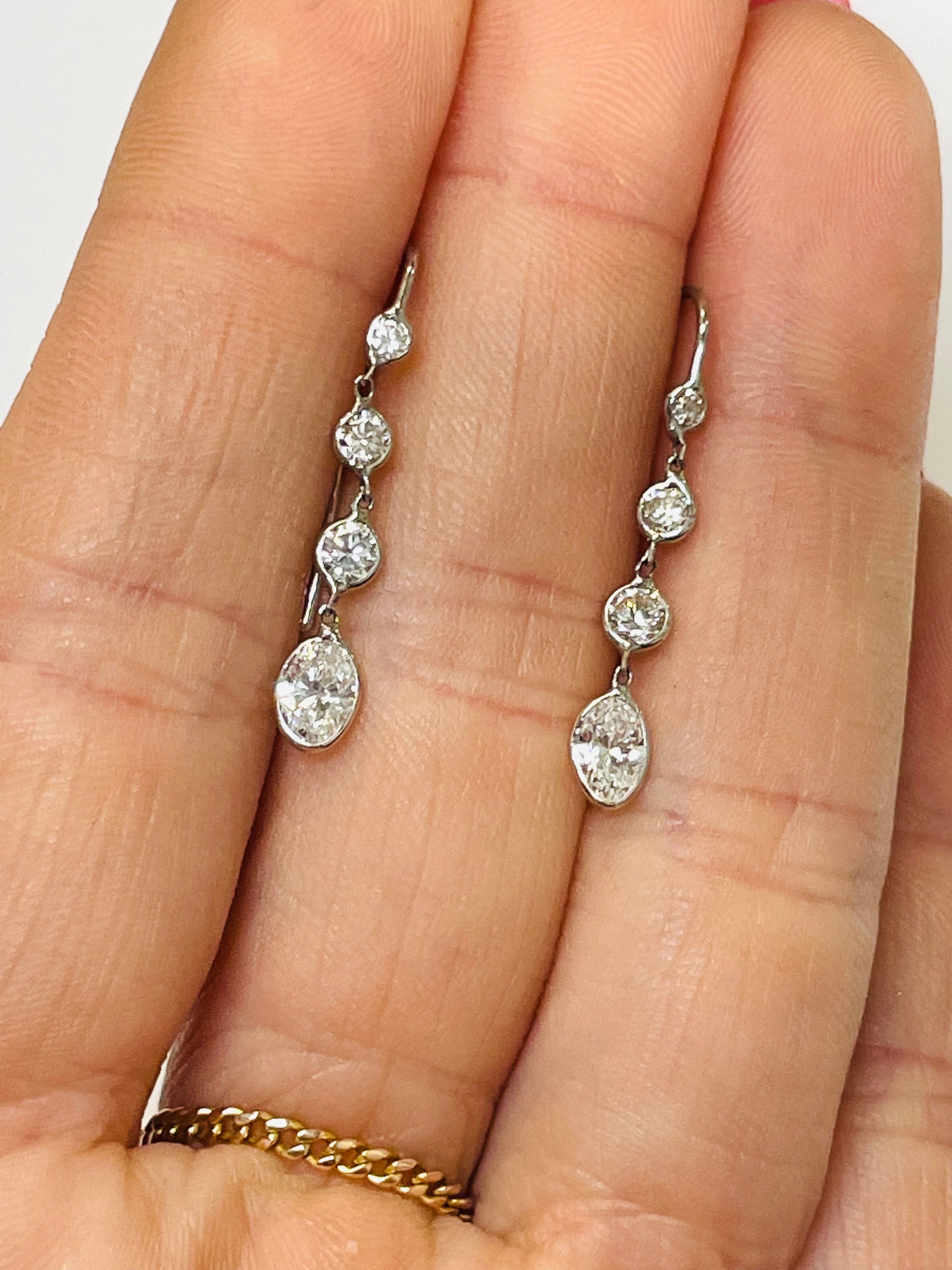 1.75CT Natural Diamond Oval and Round Drop Earrings