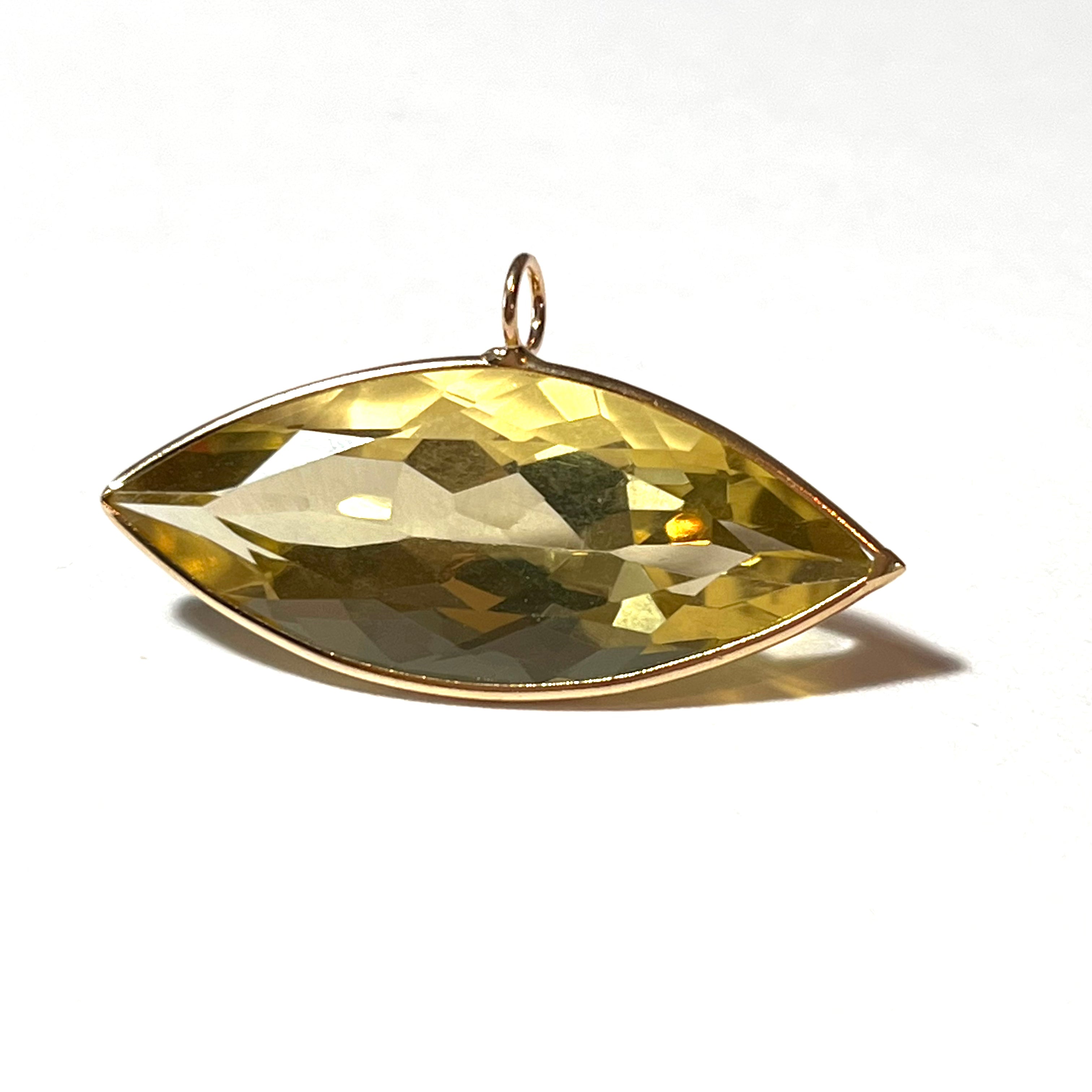 19ct Large Marquise Citrine Solid 14K Yellow Gold Gem Charm
