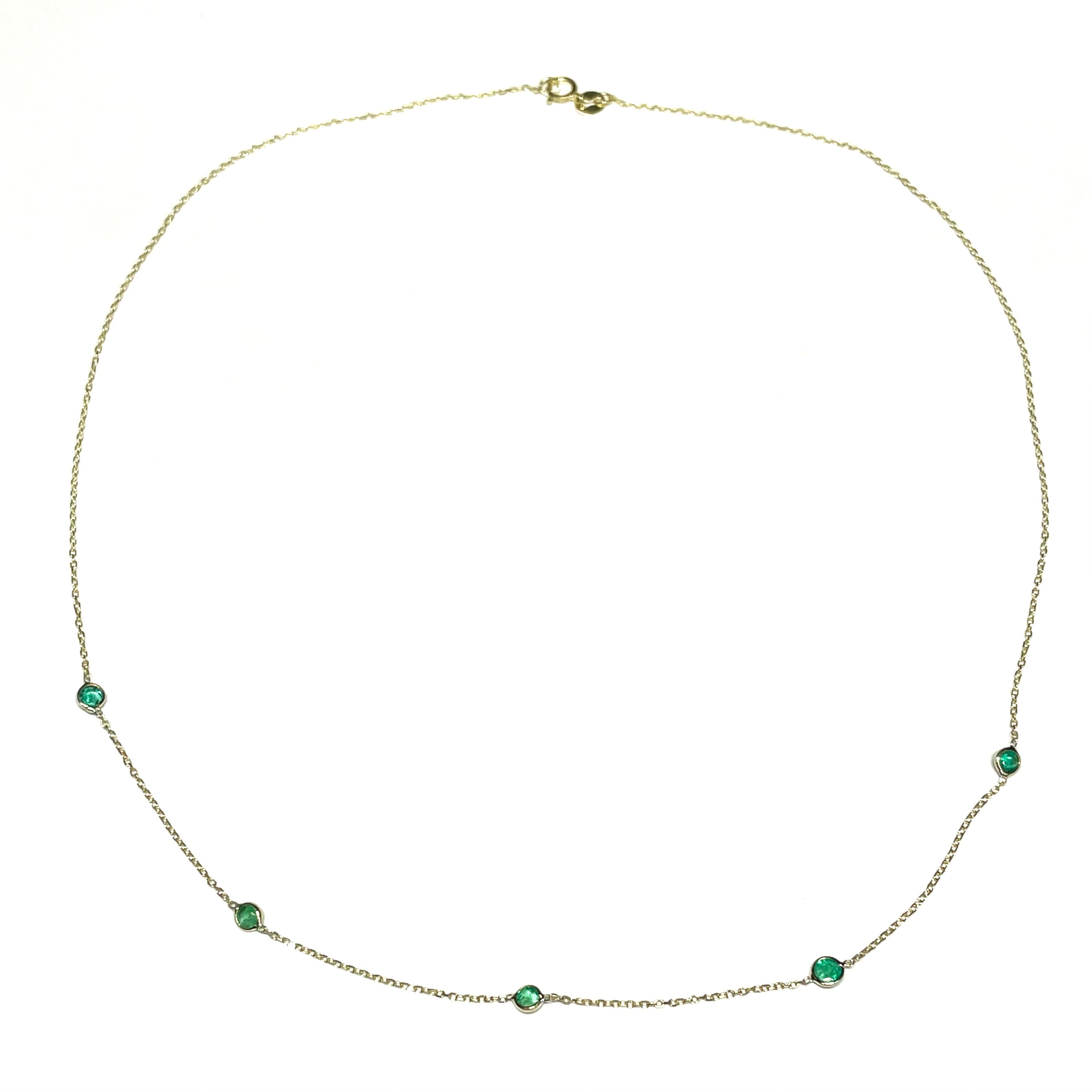 16" 14k Yellow Gold Five Emerald Necklace