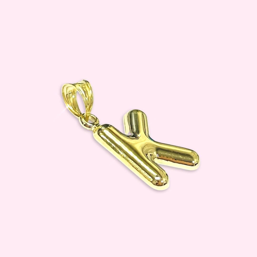 Initial K Puffy  Balloon Letter 10K Yellow Gold Pendant