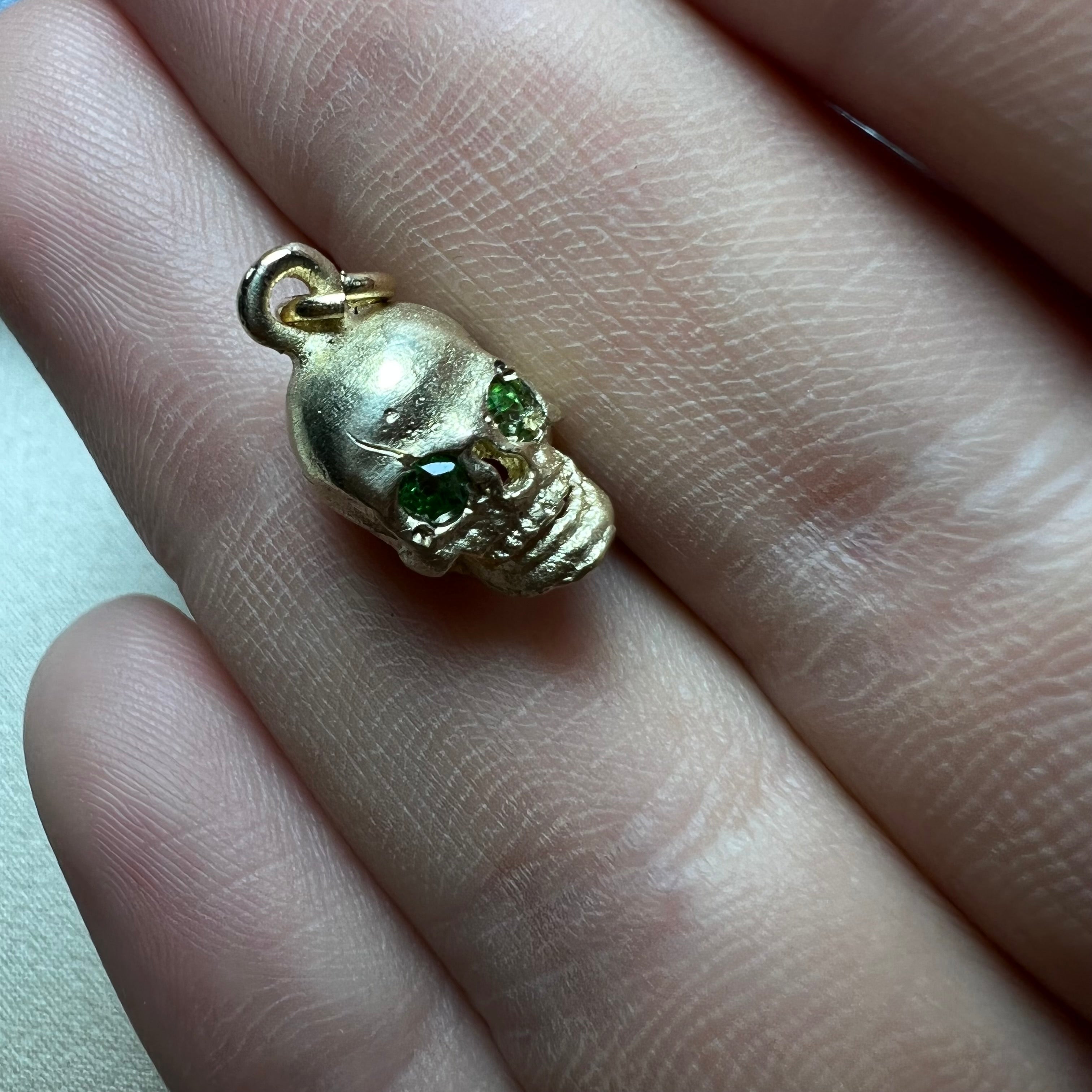 Solid 18K Small Emerald Skull Charm