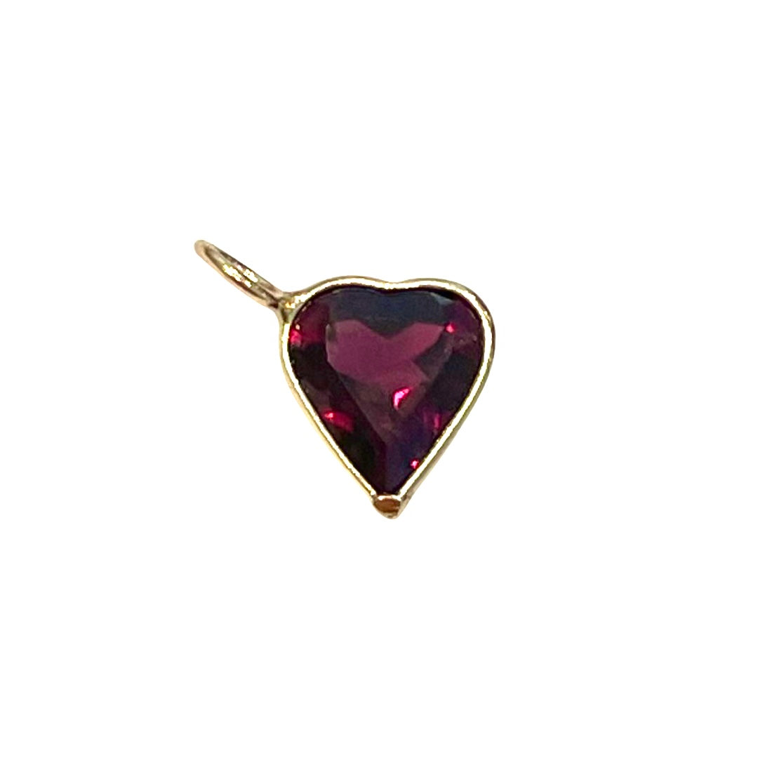 Natural Red Garnet Heart 14K Yellow Gold Pendant Charm 12x9mm