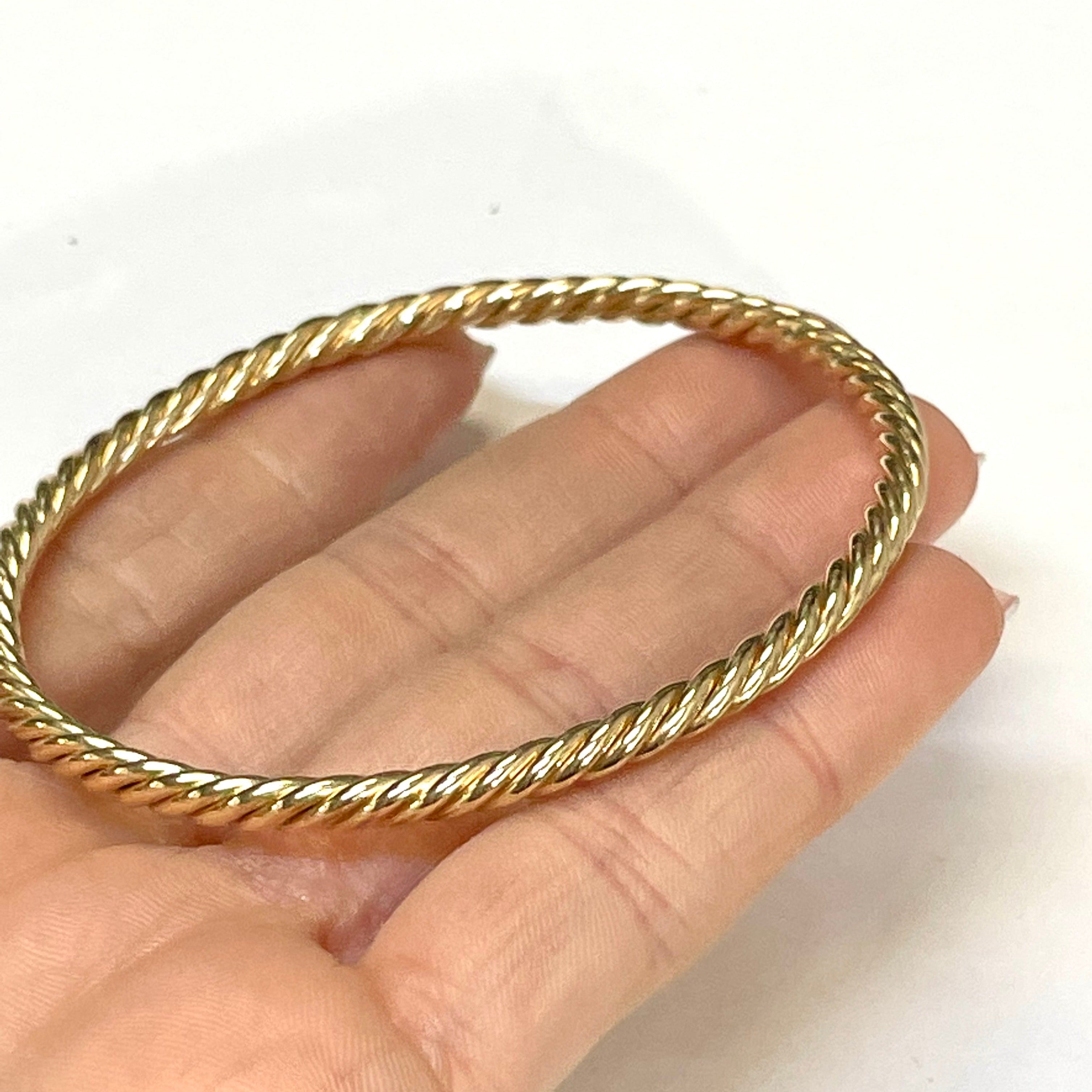 3.5mm 7.5" Fine 14K Yellow Gold Twisted Rope Bangle Bracelet