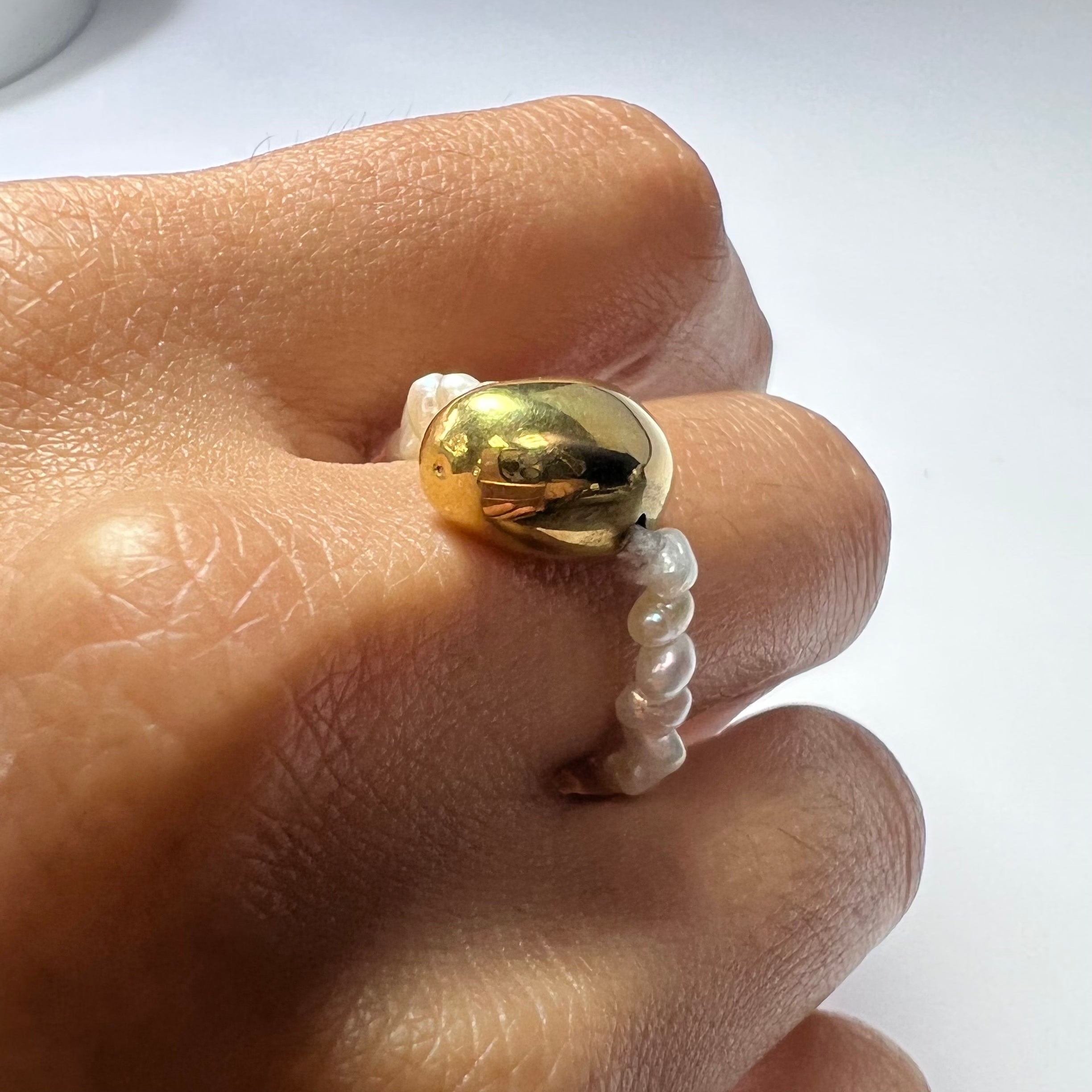 Natural Seed Pearl Eternity Gold Nugget Ring Size 10.5