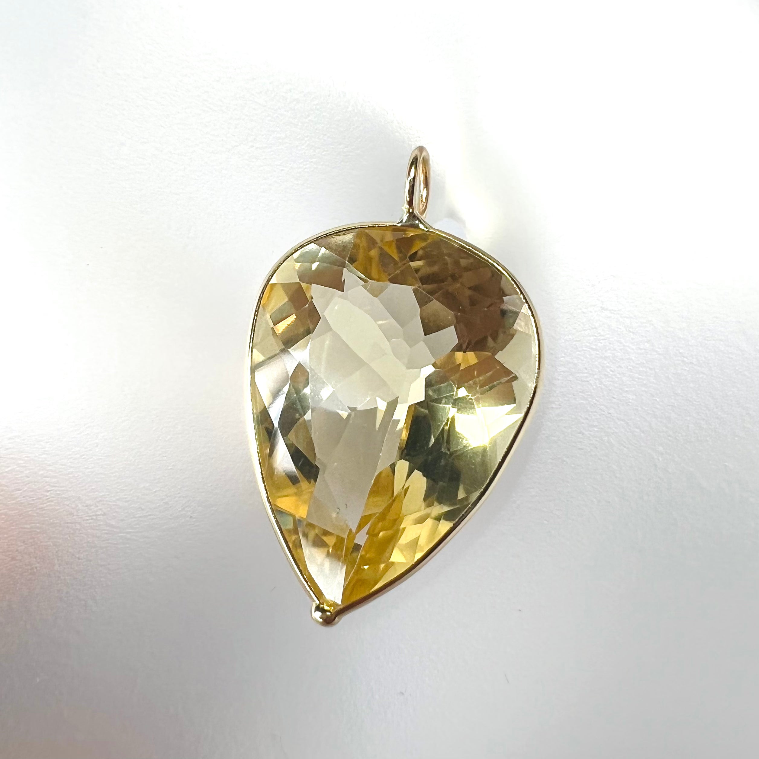 13CT Natural Pear Citrine 14K Yellow Gold Pendant Charm 25x16mm