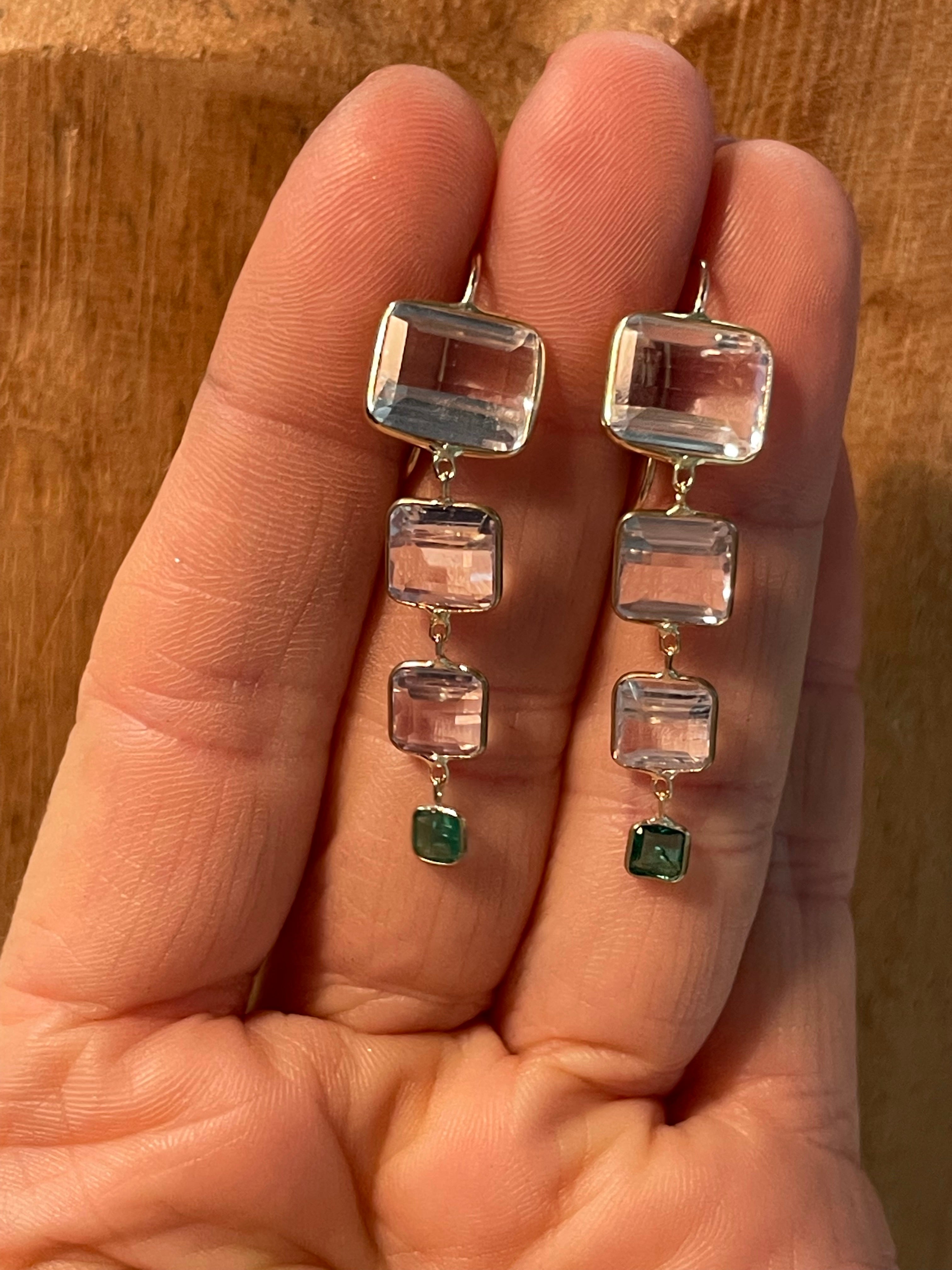 Kunzite and Colombian emerald drop earrings