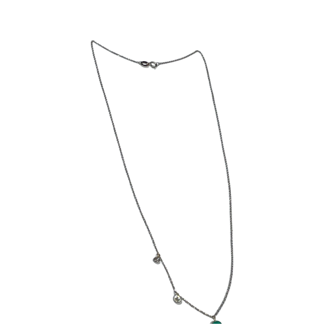 Emerald and  Diamond 16" 14k White Gold Dangle Asymmetric Necklace