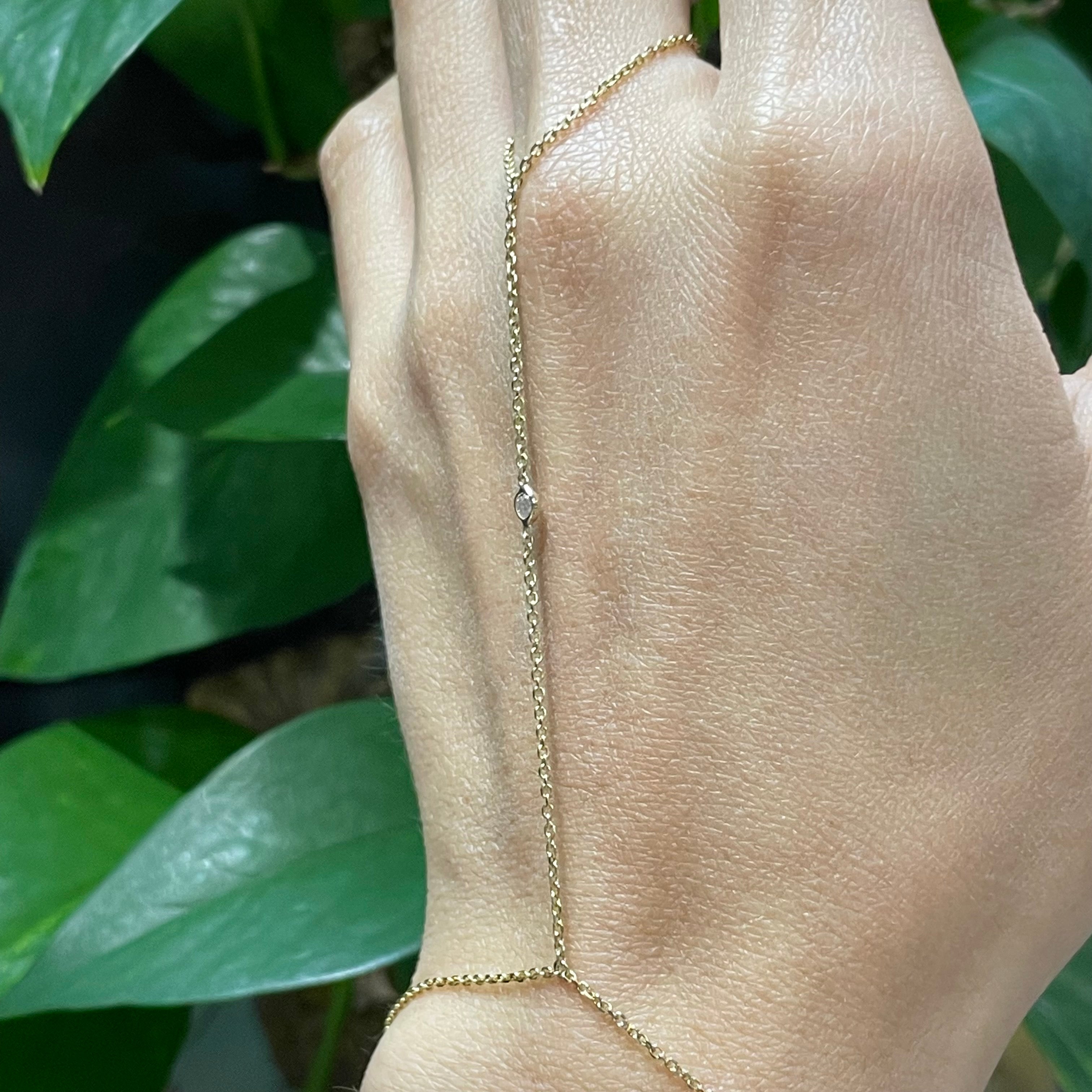 Diamond Hand Chain .10CT in solid 14k Yellow Gold