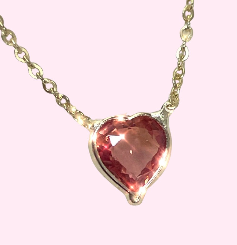 Natural Reddish Orange Sapphire Heart 14K Yellow Gold Necklace 16-18"