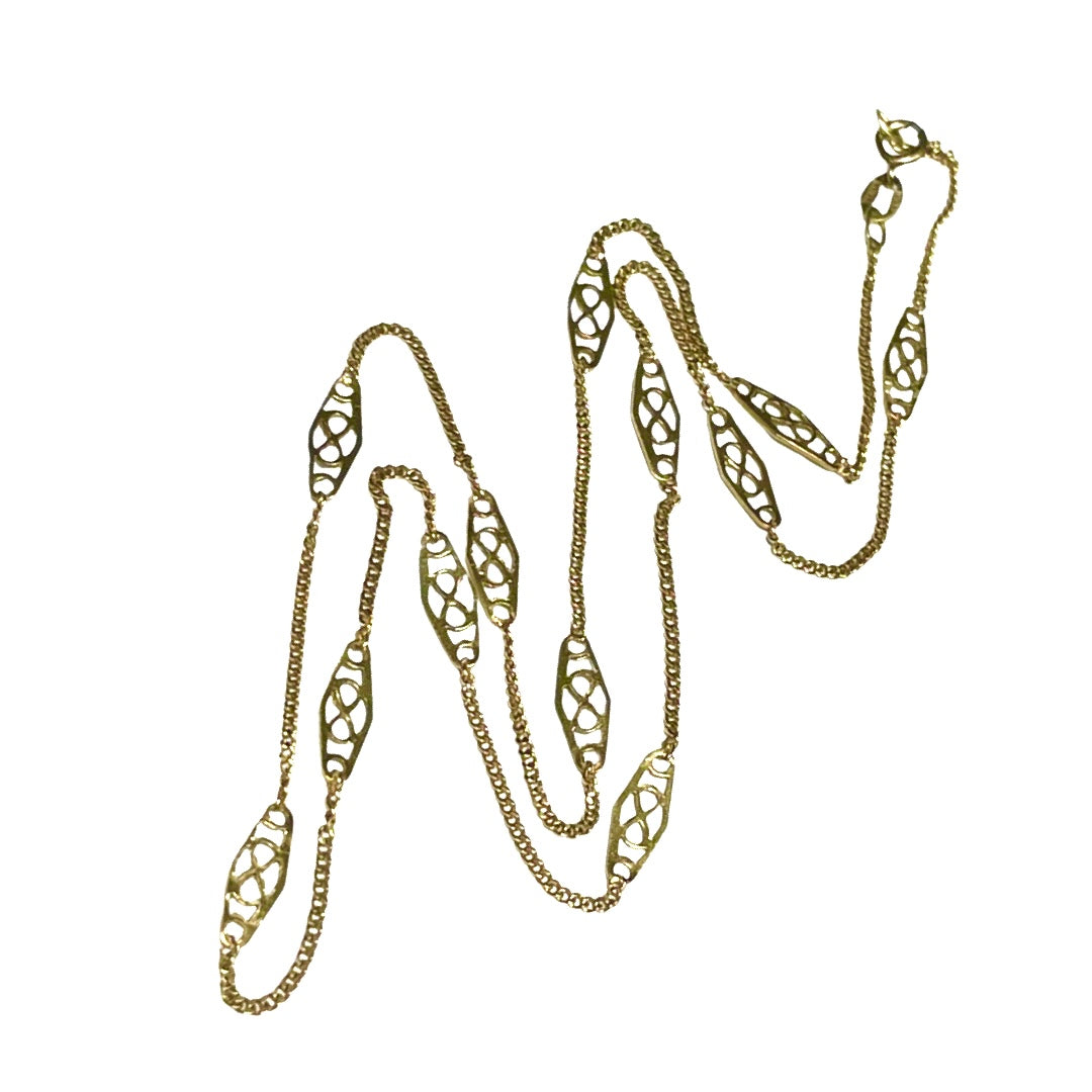 18" 18k Curb Link Station Chain Necklace