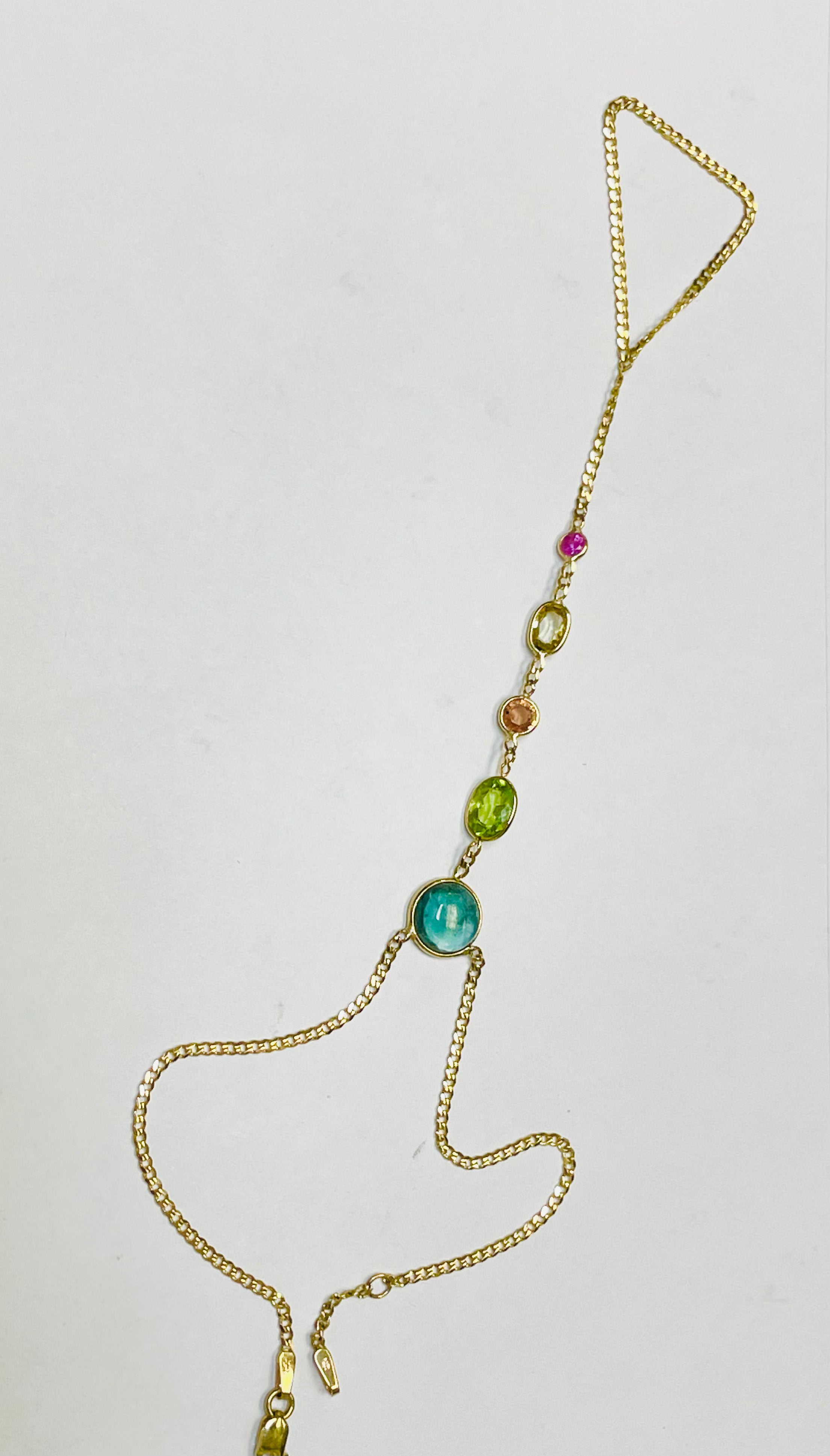 5 Stone Multi Rainbow Hand Chain Solid 14k Yellow Gold