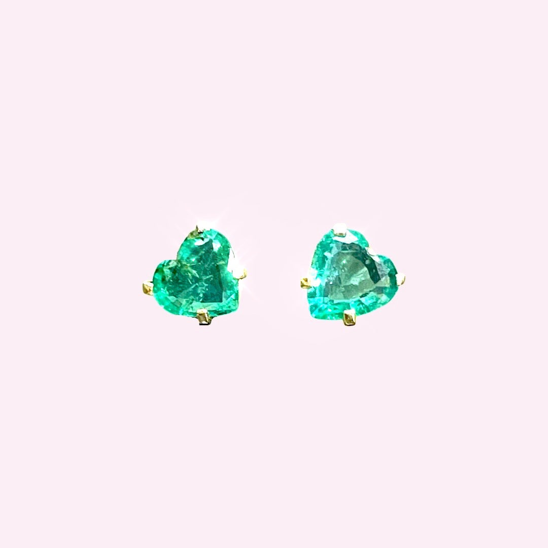 1.19CT Emerald Heart 14K Yellow Gold Stud Earrings