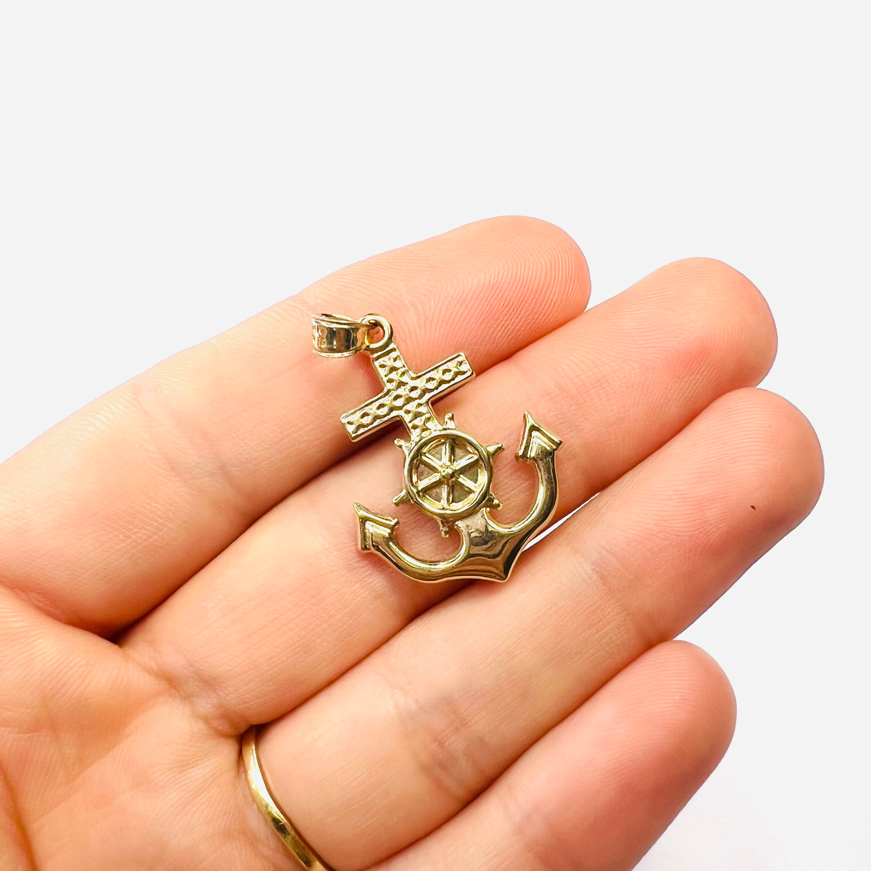 Cute! 14K Solid Yellow Gold Anchor Pendant Charm 1.25"