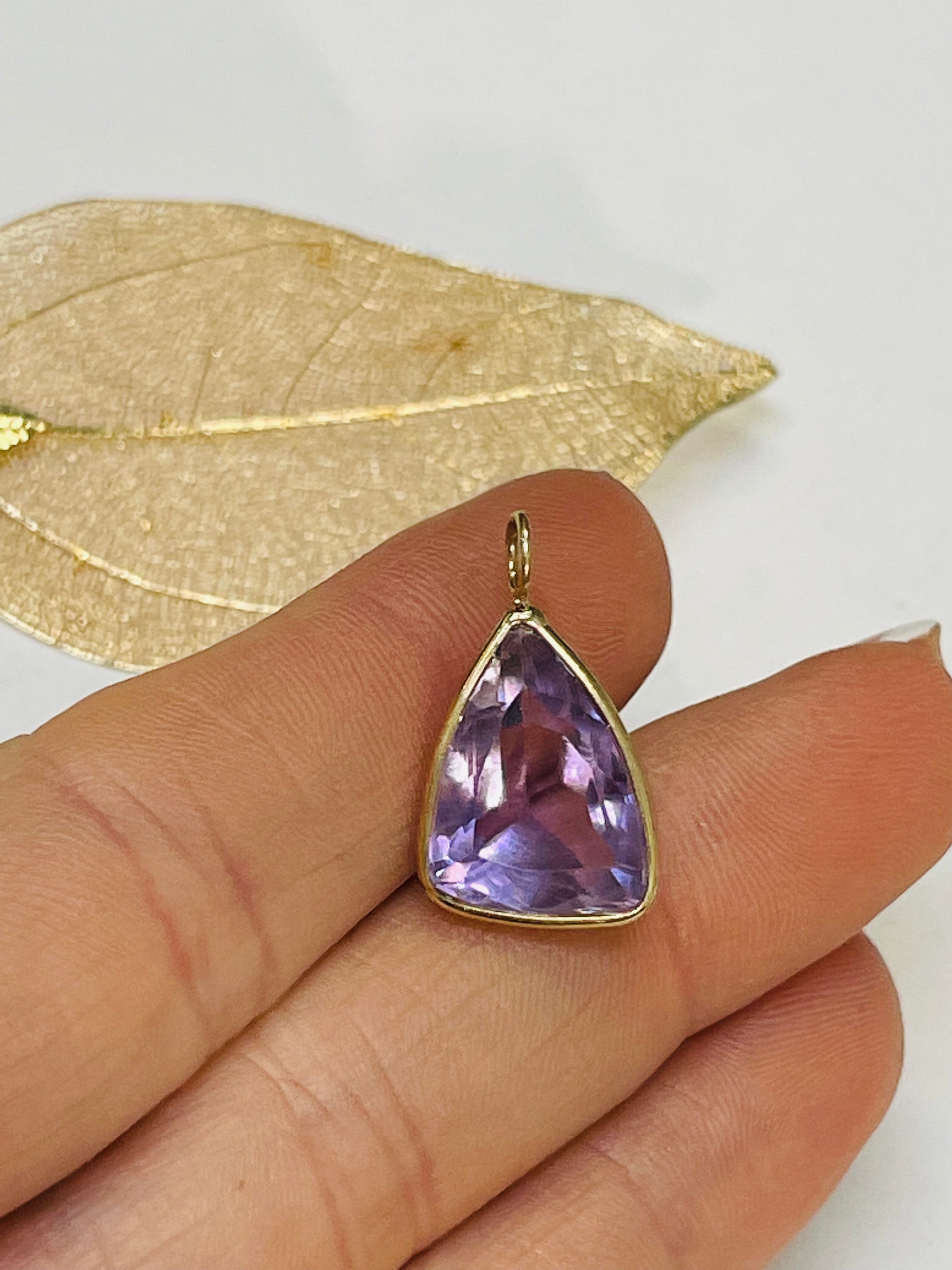 7.8CT Natural Purple Amethyst Gem Charm in Solid 14K Yellow Gold 20x14mm