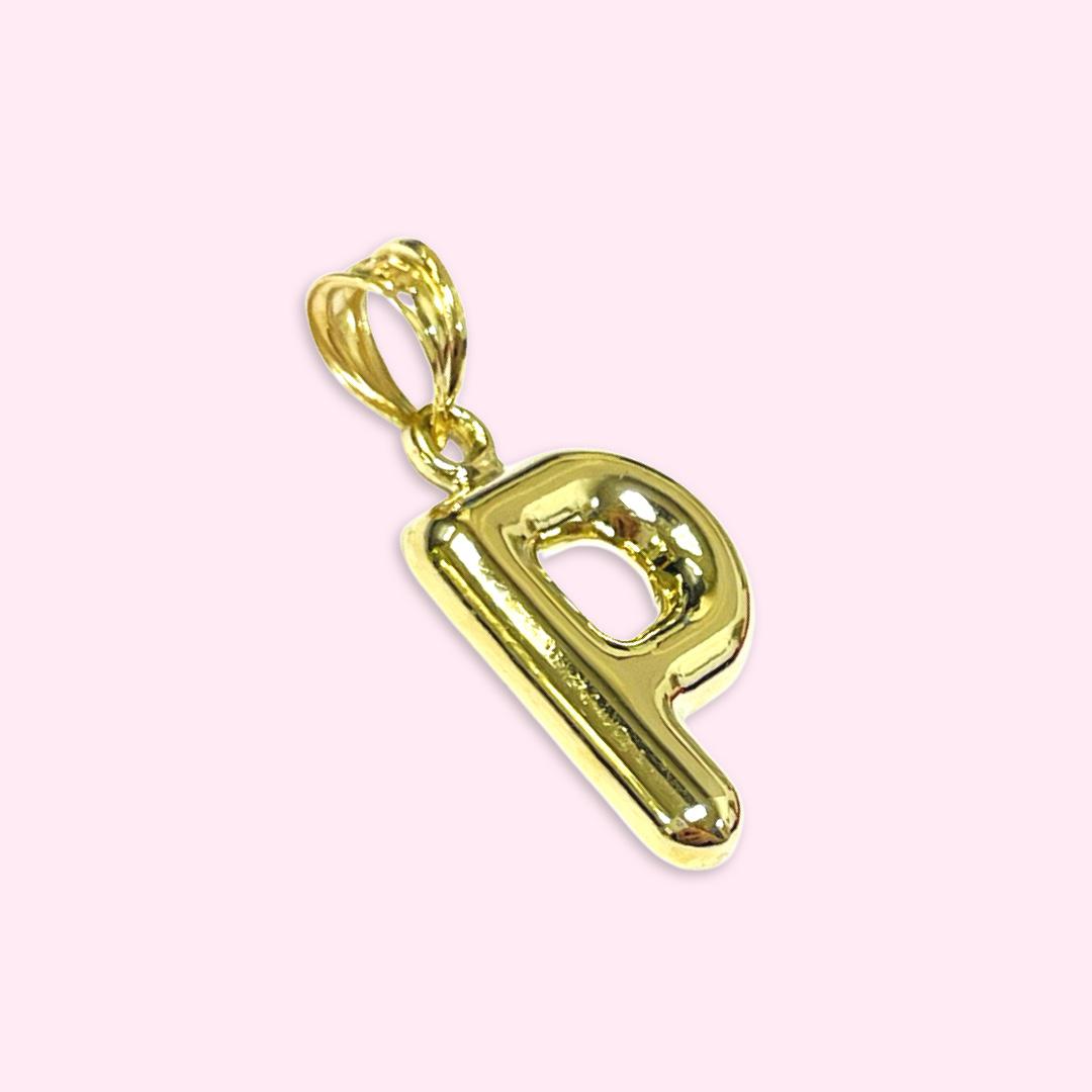 Initial P Puffy  Balloon Letter 10K Yellow Gold Pendant