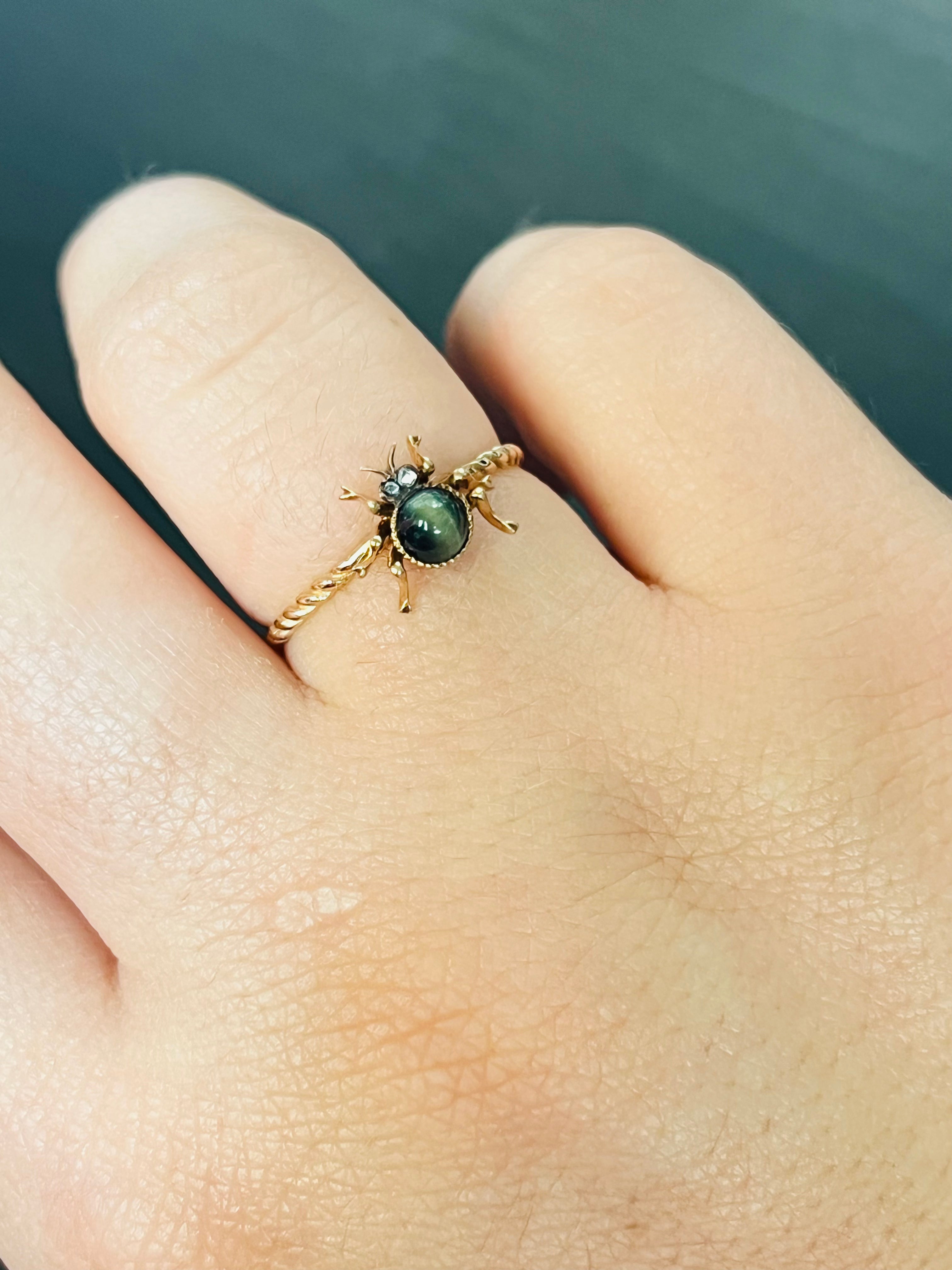 14K Cute Yellow Gold Bug Ring Size 7