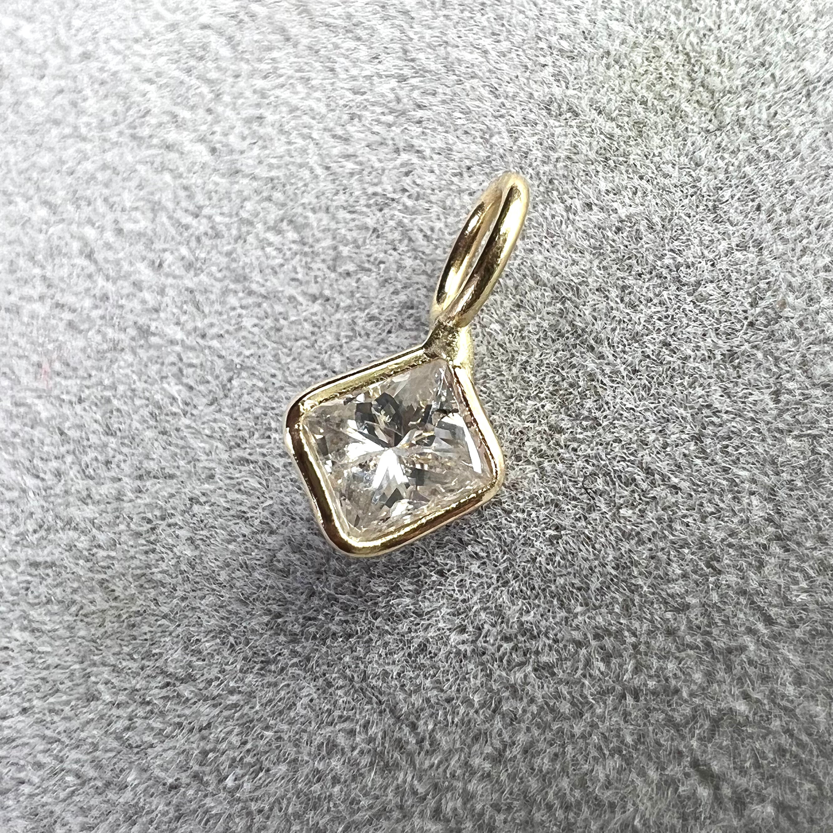 .27ct Princess Cut Diamond Pendant Charm 14K Gold 9x5mm