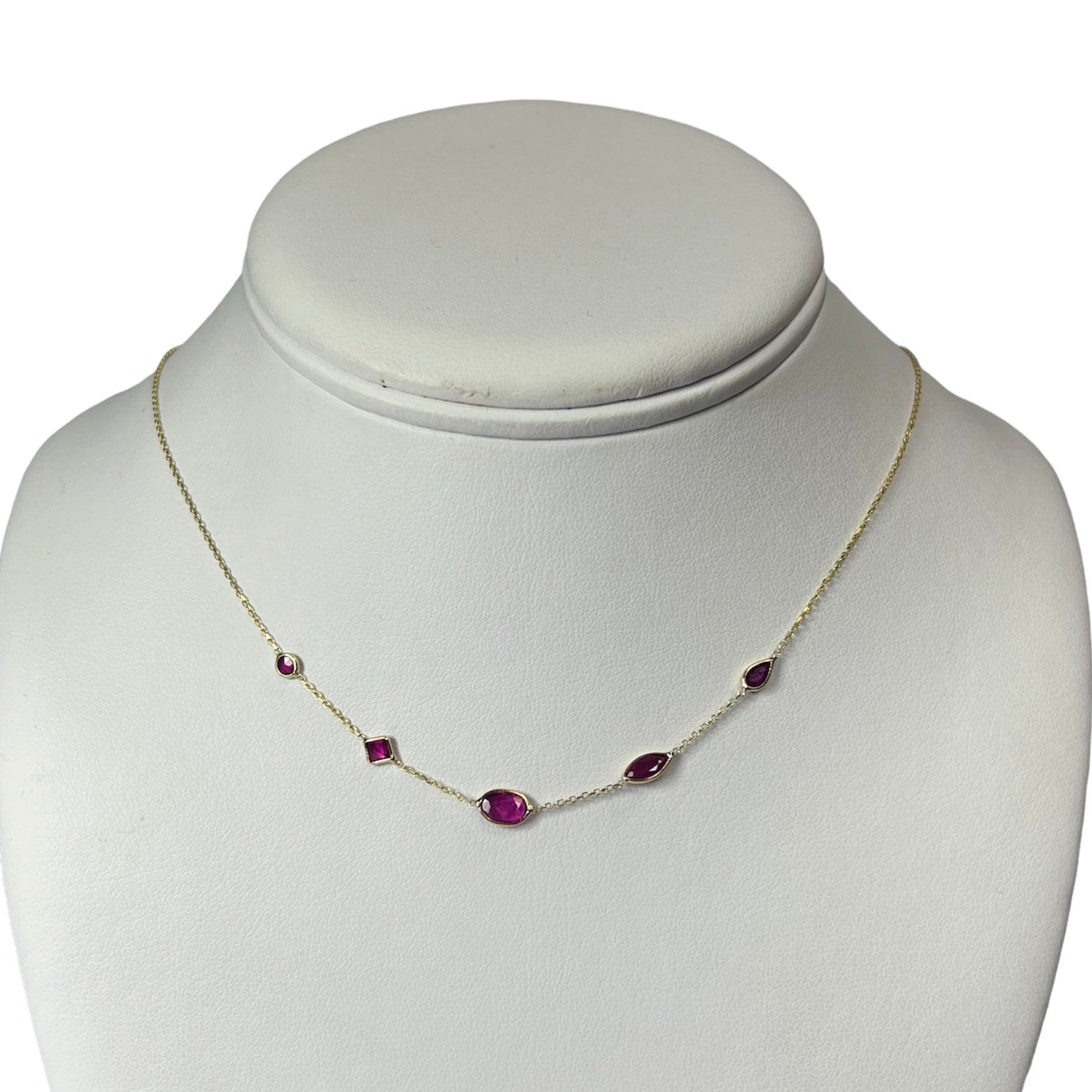 Assorted Pink Ruby By The Yard 16" 14k Yellow Gold Necklace