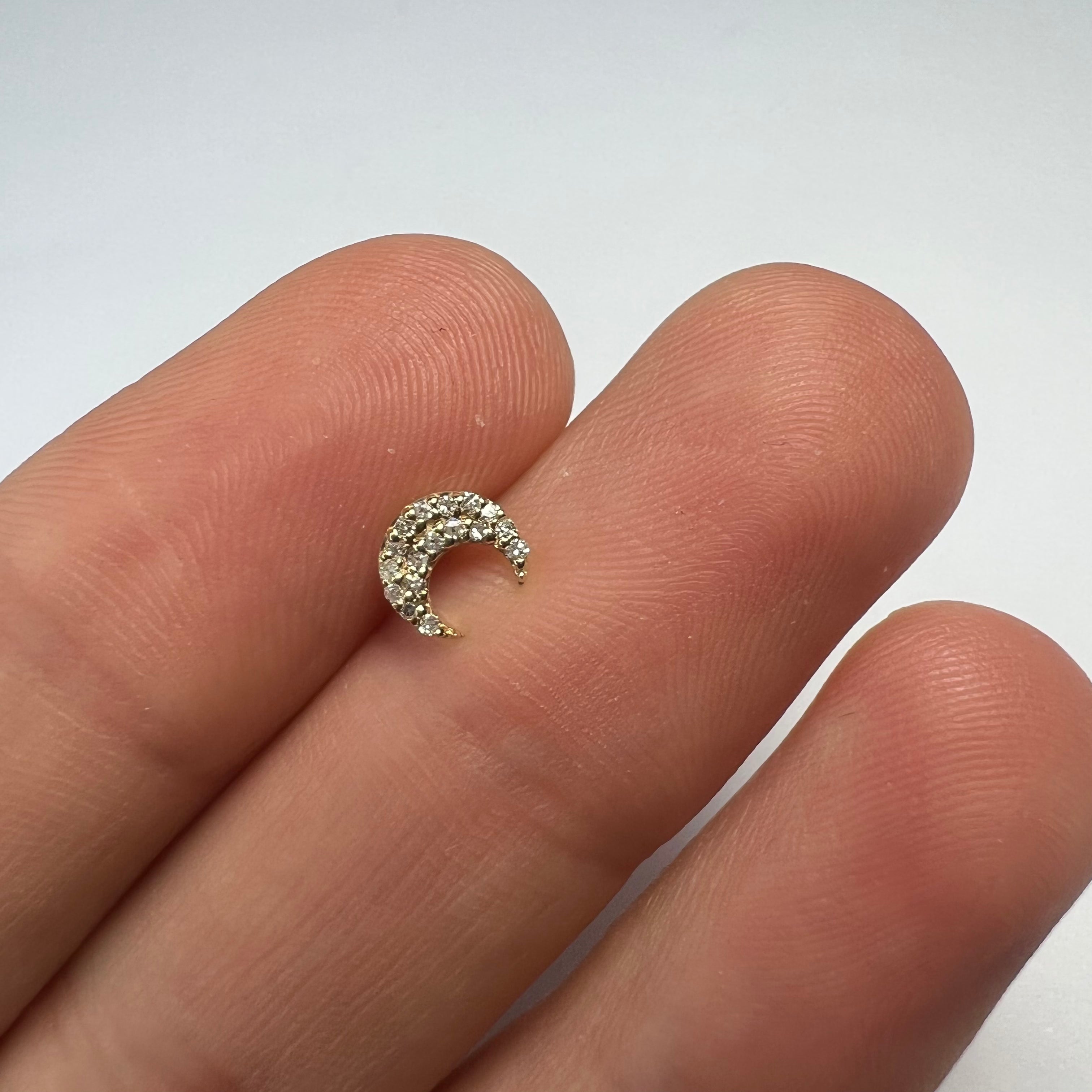 14k White Gold Pave Diamond Moon Single Earring Stud 6x5mm