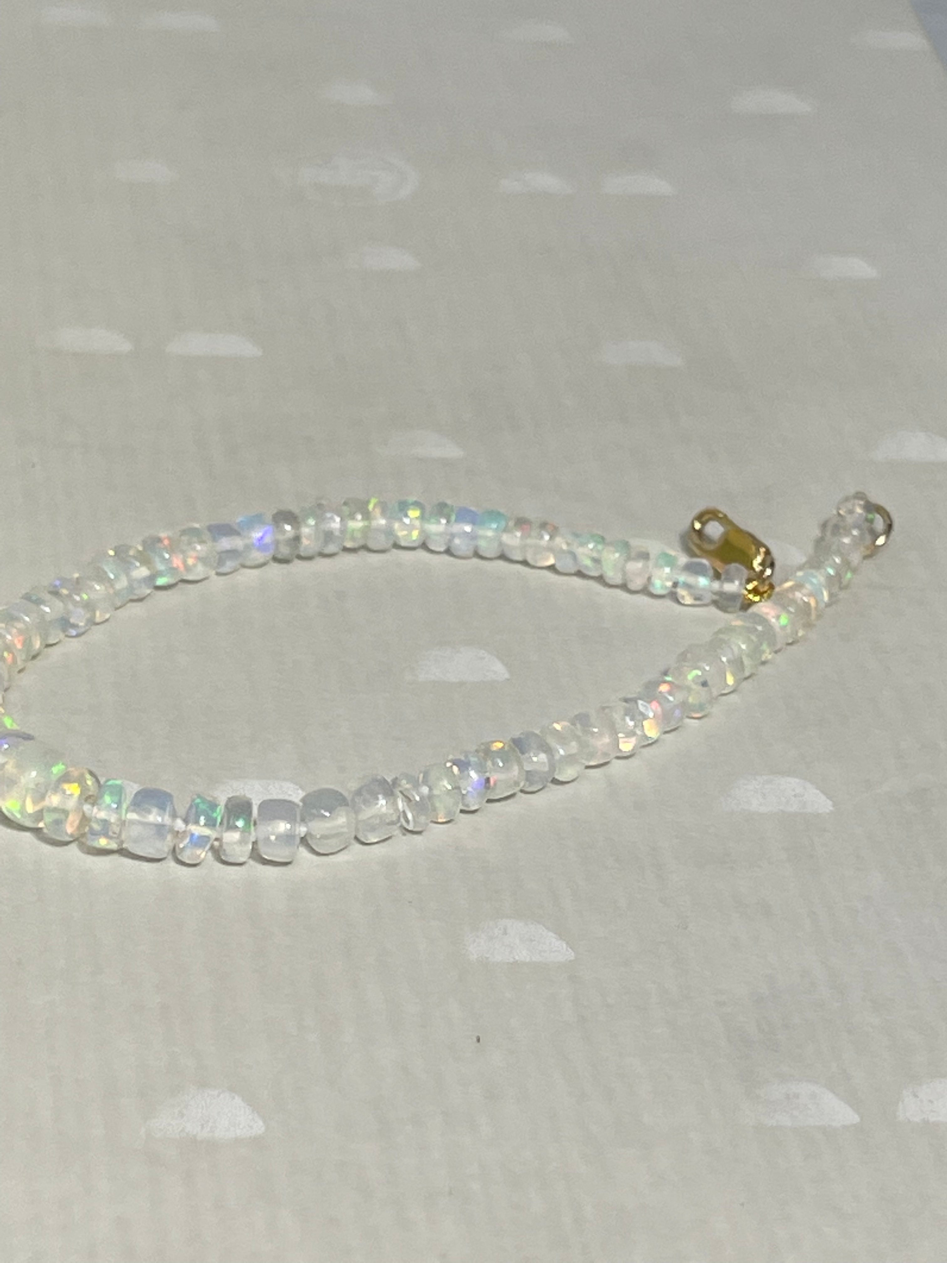 White Opal Knotted Bead Bracelet  14K Gold 6.5”