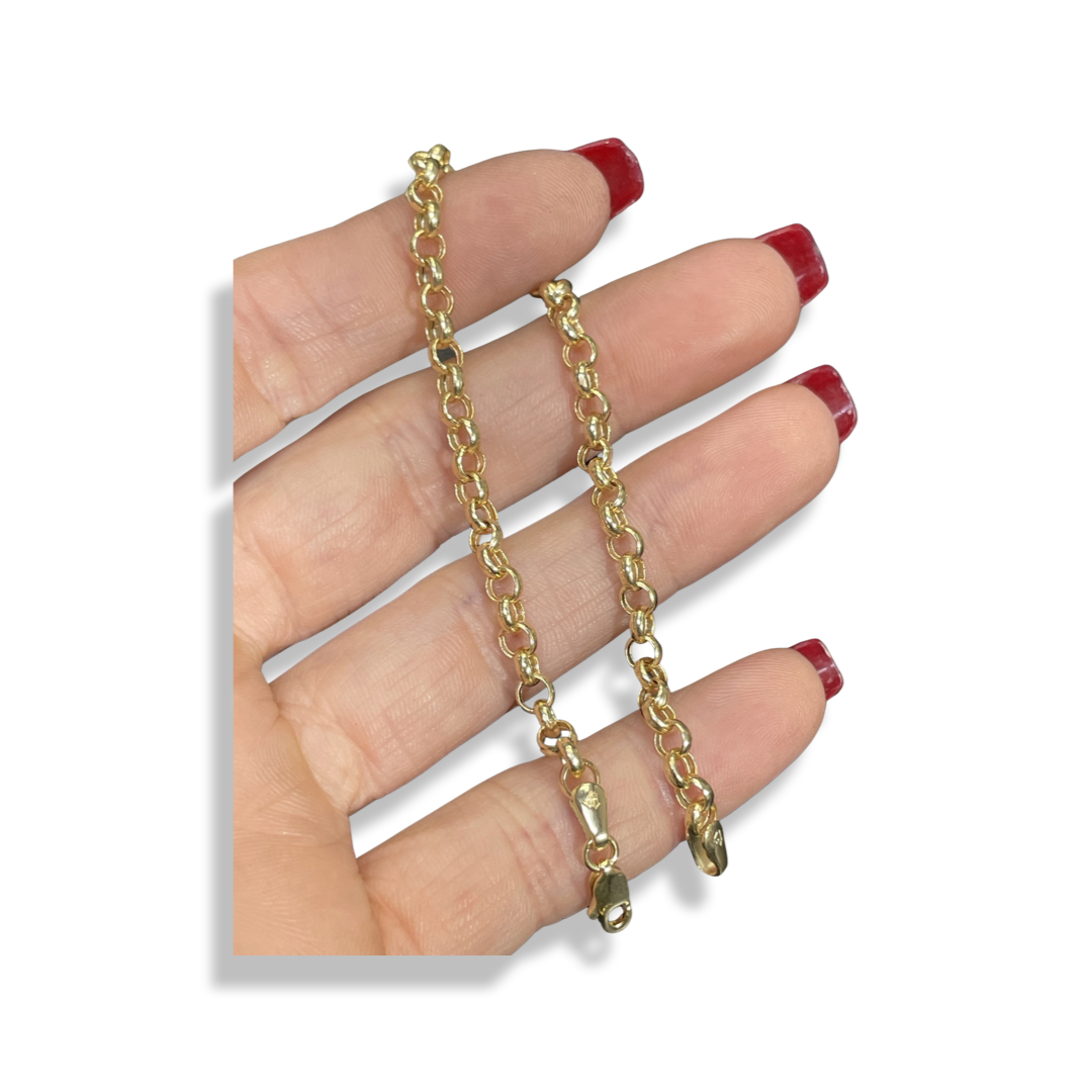 7” 4mm 14K Yellow Gold Rolo Chain Bracelet