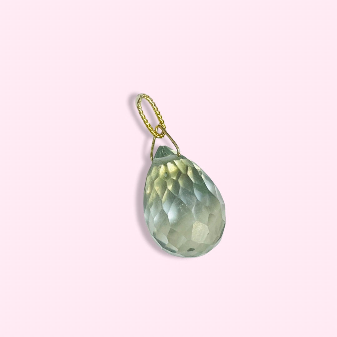 Green Amethyst Briolette Pendant with 14K Gold Rope Bail