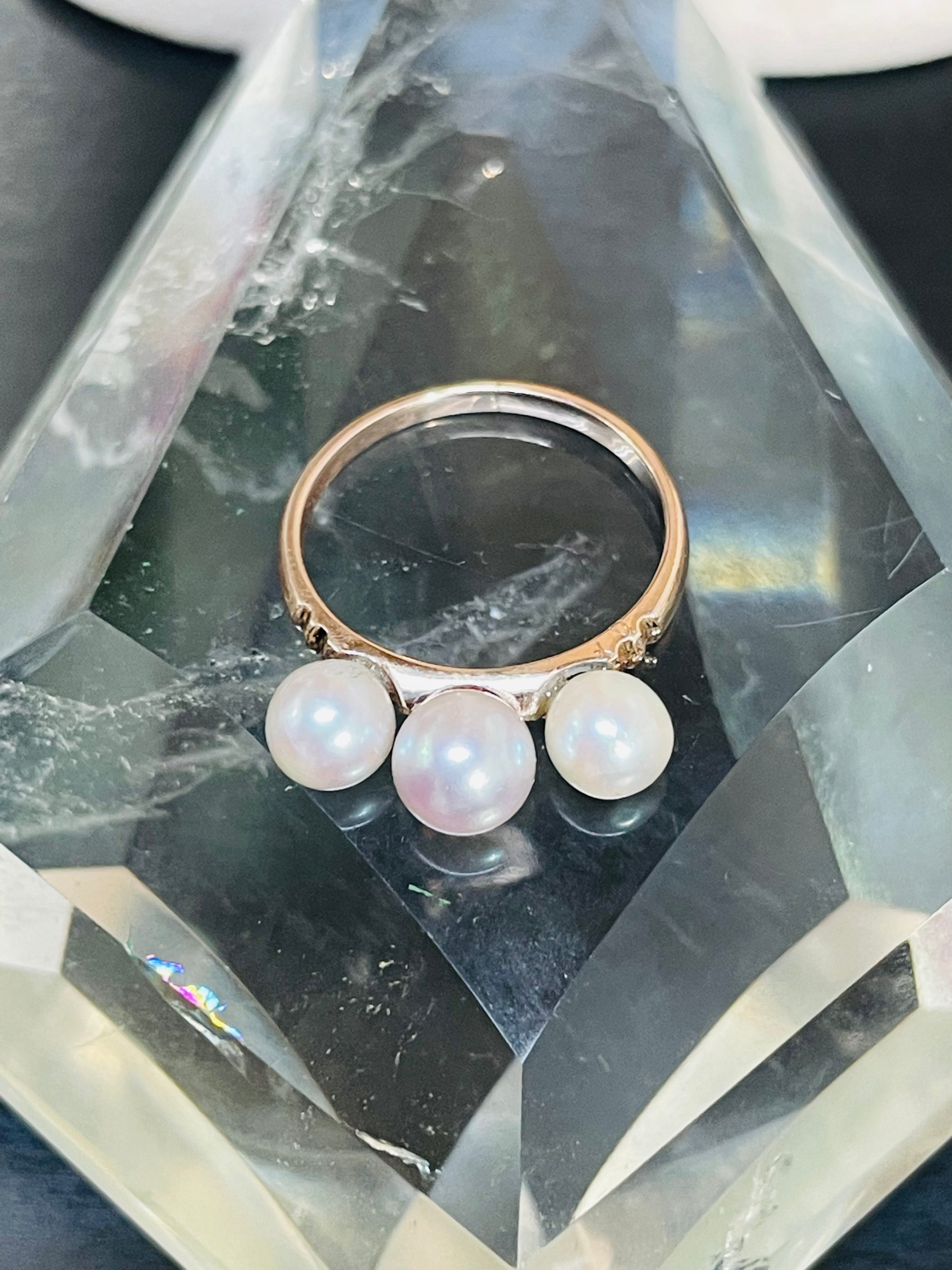 Antique Victorian 10K Rose Gold 3 Pearl Ring Size 6.75