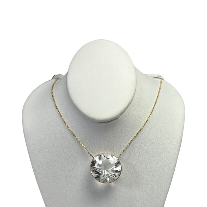 Large Star Quartz 20" 14K Yellow Gold Necklace.