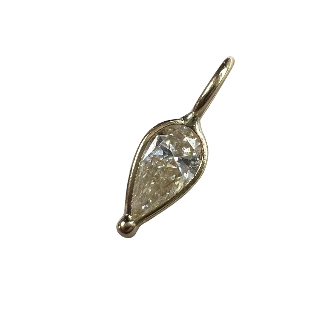 .34ct Pear Diamond Pendant Charm 14K Yellow Gold 11x3.5mm