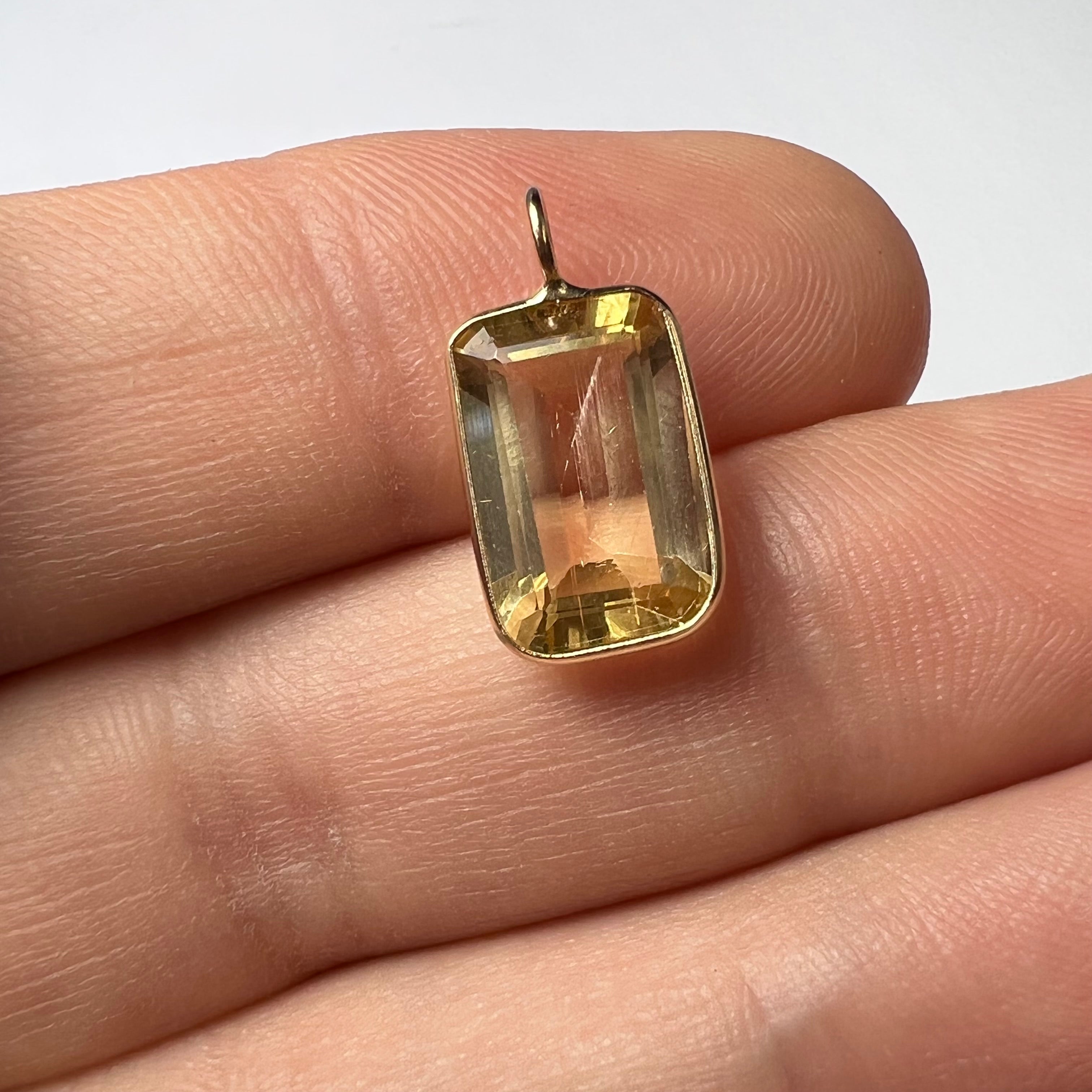 Natural Yellow Beryl Emerald Cut 14K Yellow Gold Pendant Charm 17x9mm