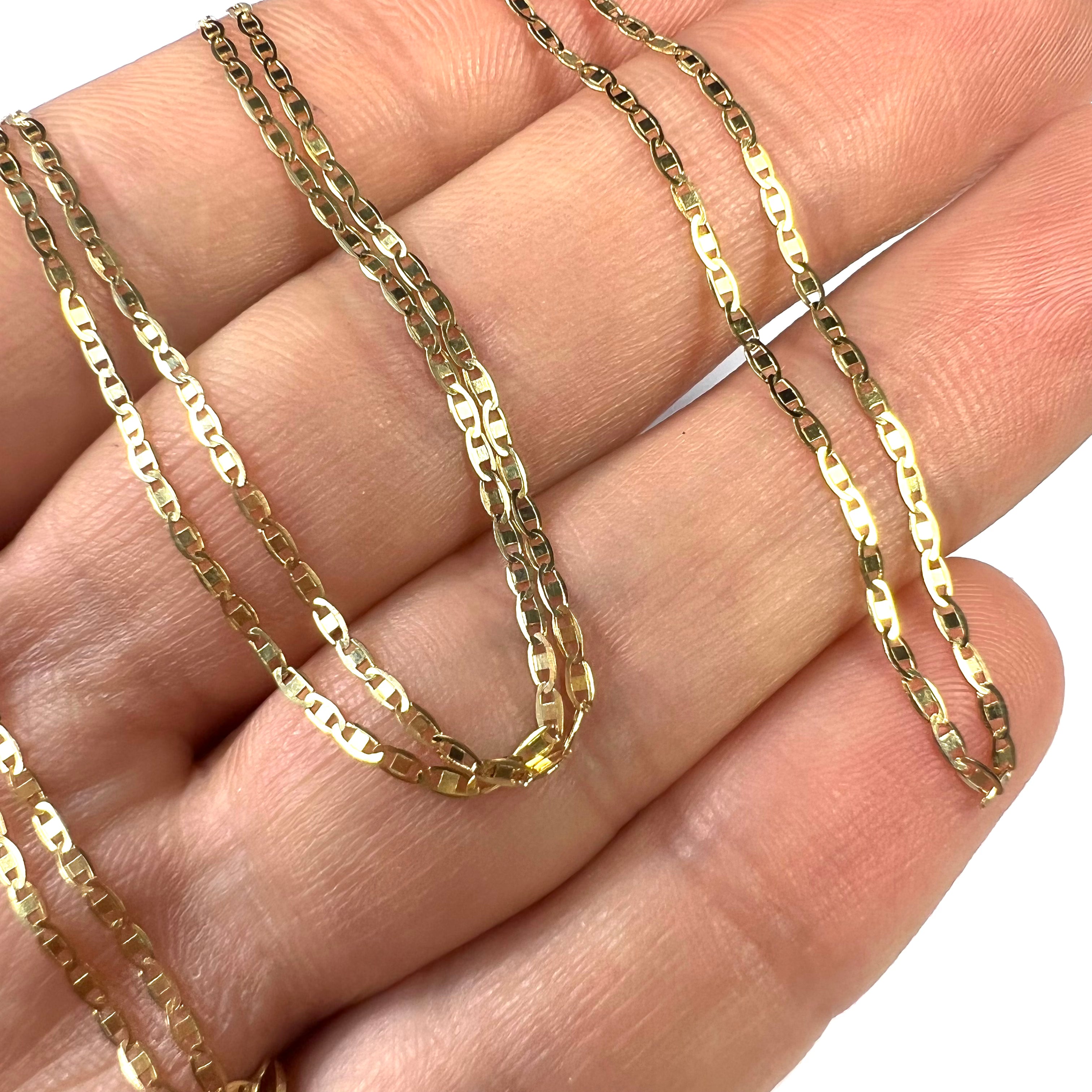 24" 14K Yellow Gold Flat Mariner Chain Necklace