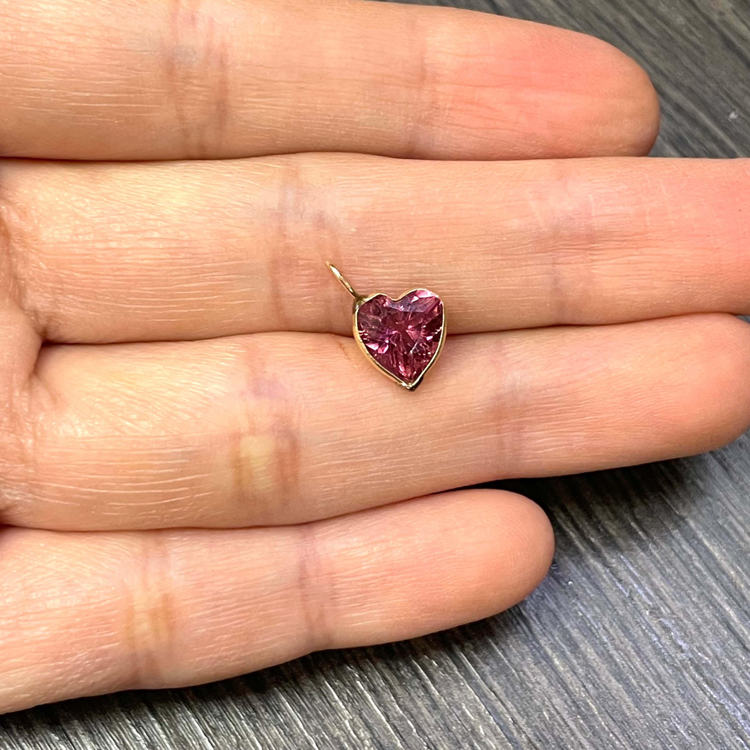 Natural Pink Heart Tourmaline 14K Yellow Gold Pendant Charm 13x8mm